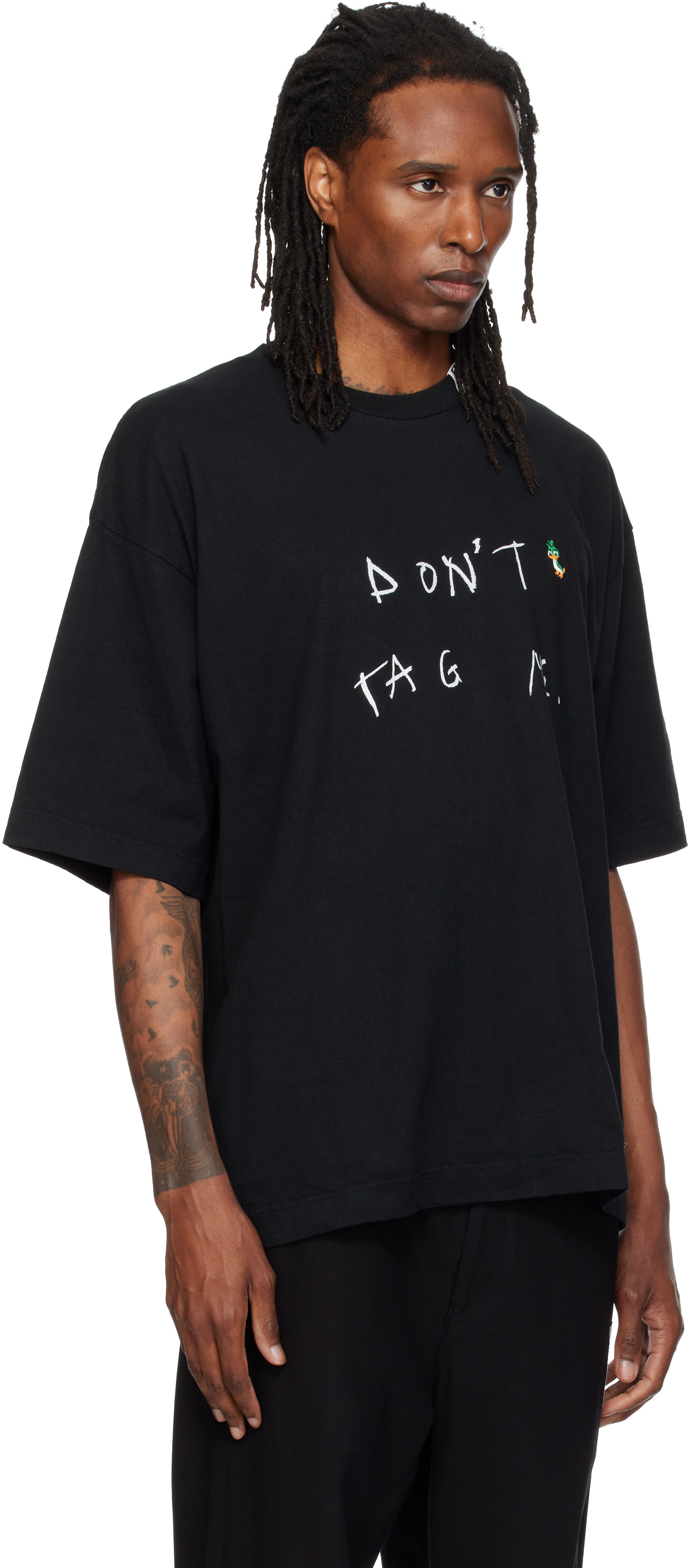 Maison MIHARA YASUHIRO: Black 'Don't Tag Me' Printed T-shirt | SSENSE