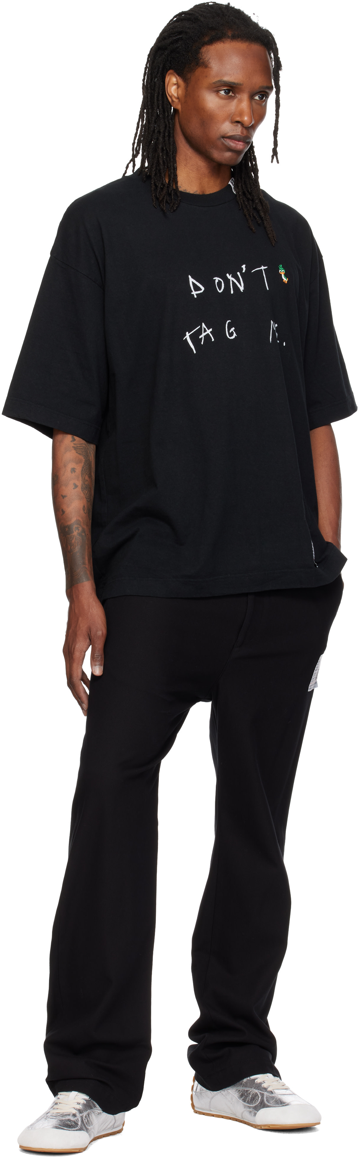 Maison MIHARA YASUHIRO: Black 'Don't Tag Me' Printed T-shirt | SSENSE