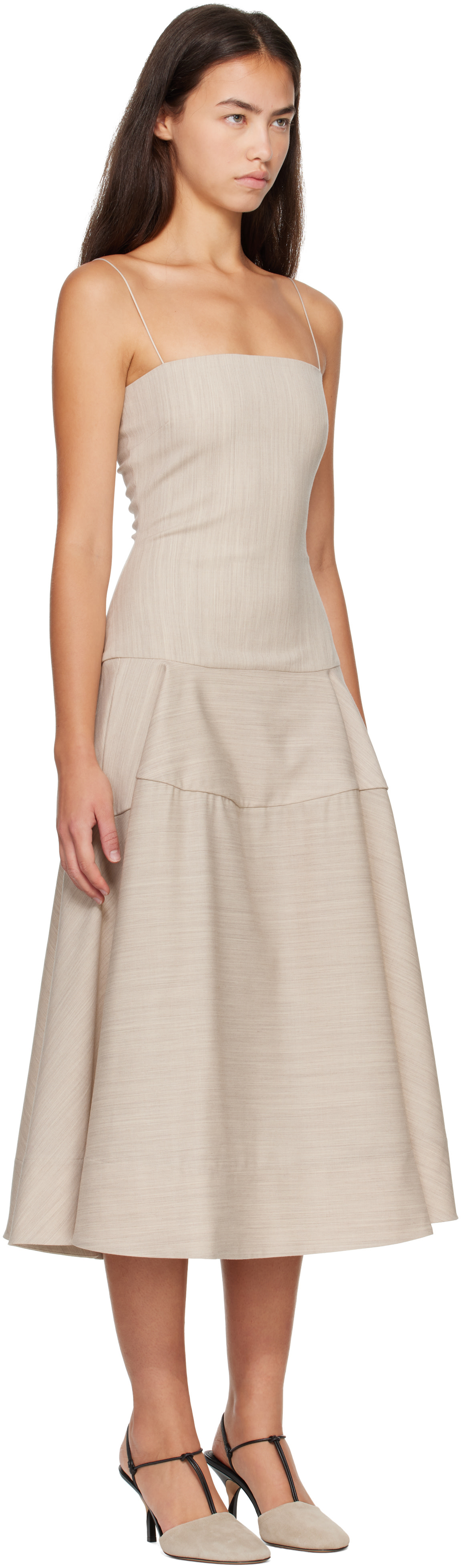 jacquemus beigeワンピース JACQUEMUS: Beige 'The Paradiso' Midi Dress | SSENSE