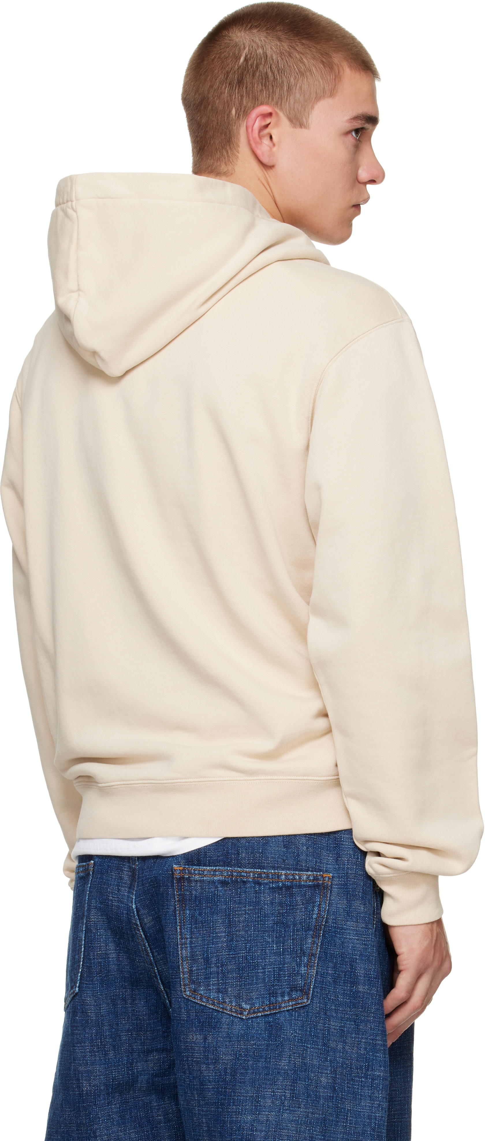 JACQUEMUS - Pull à capuche beige à écusson en gros-grain