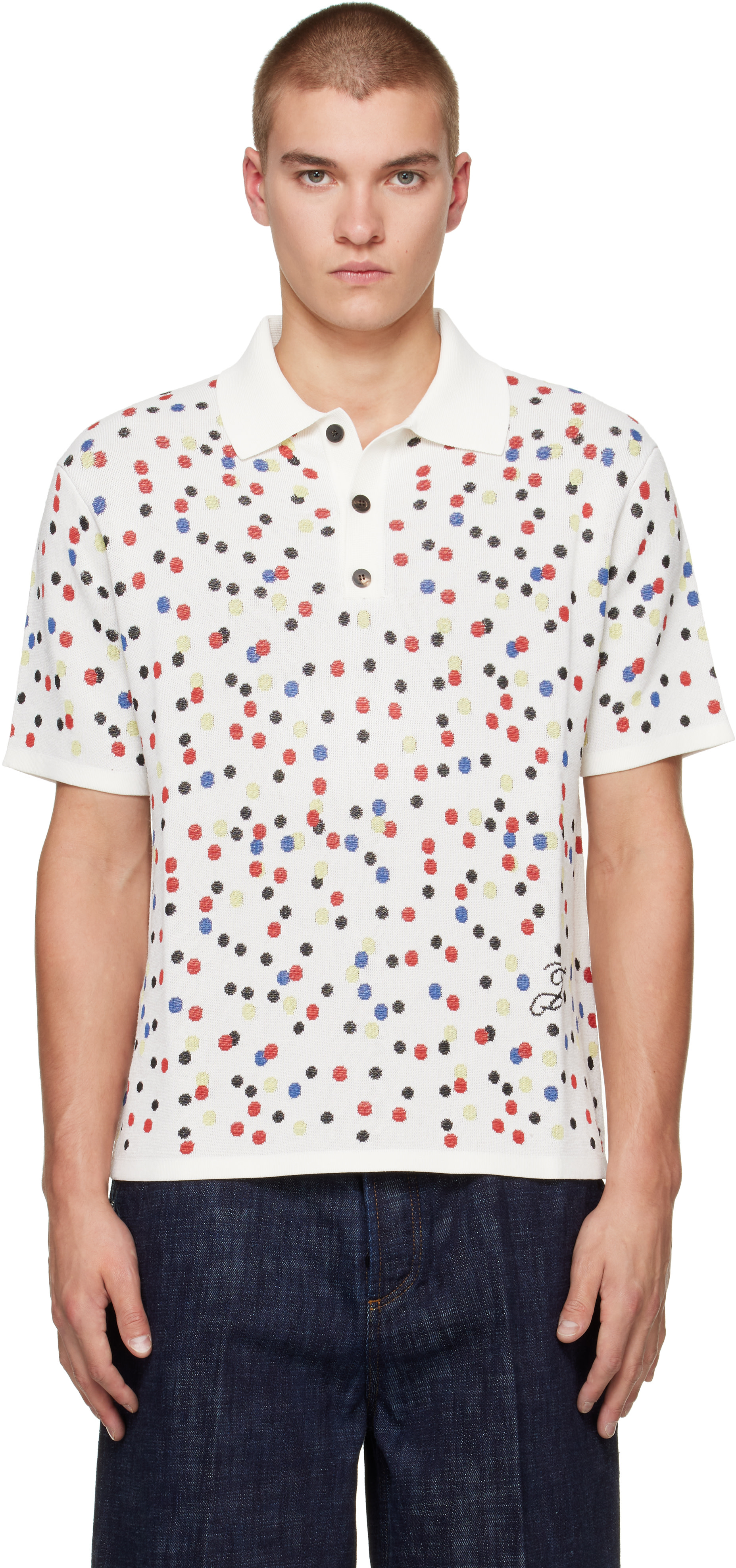 JACQUEMUS - ホワイト 'The Confettis' ニットポロシャツ