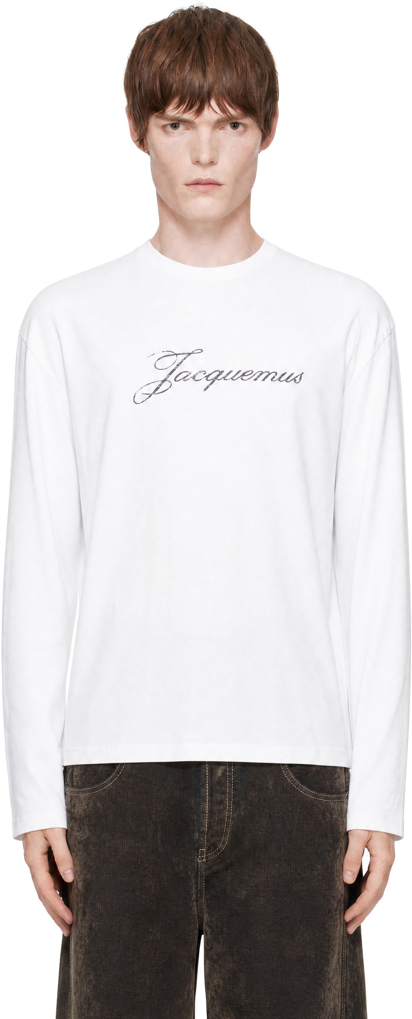 JACQUEMUS: White 'The Jacquemus long-sleeve' T-shirt | SSENSE