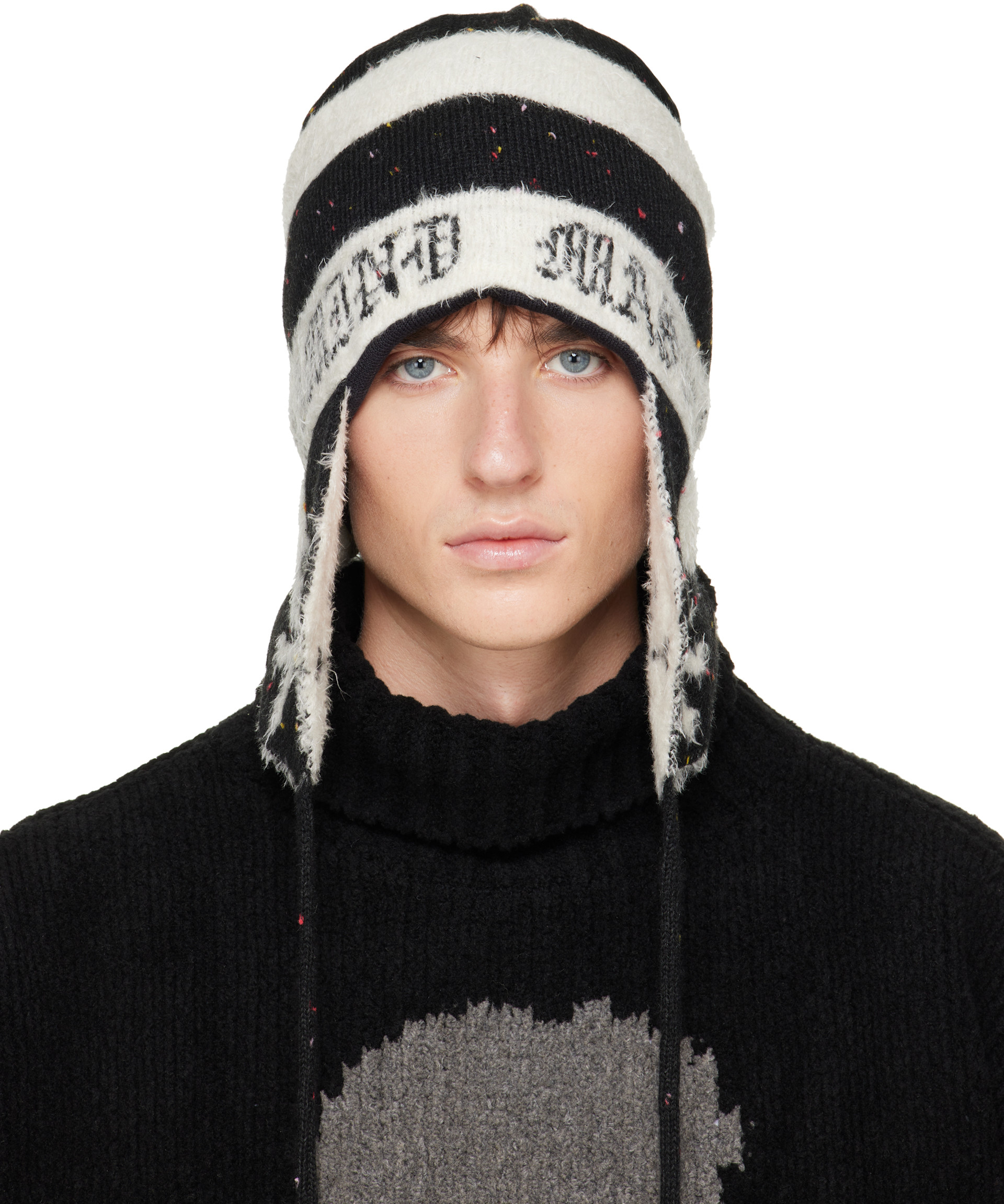 mastermind JAPAN: Black & White Cashmere Tweed Beanie | SSENSE Japan
