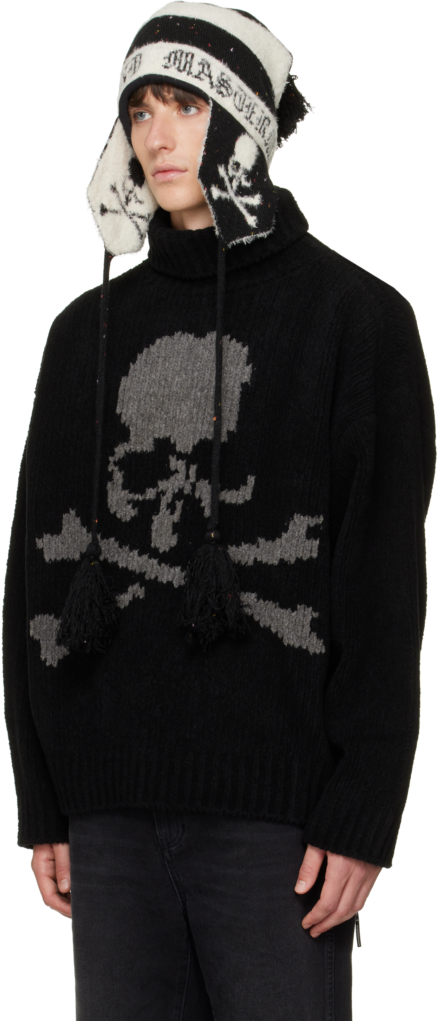 mastermind JAPAN: Black & White Cashmere Tweed Beanie | SSENSE Japan