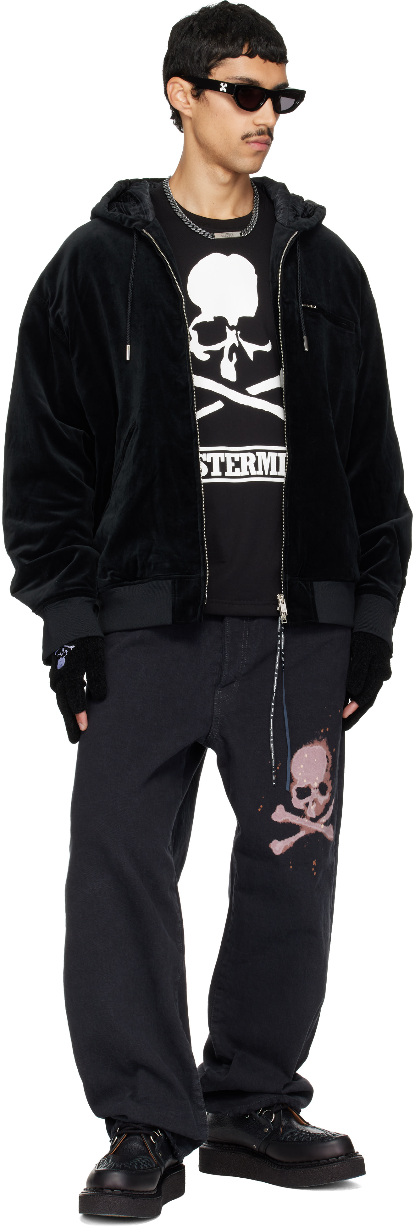 mastermind JAPAN - ブラック MJ デニム ワイドレッグジーンズ