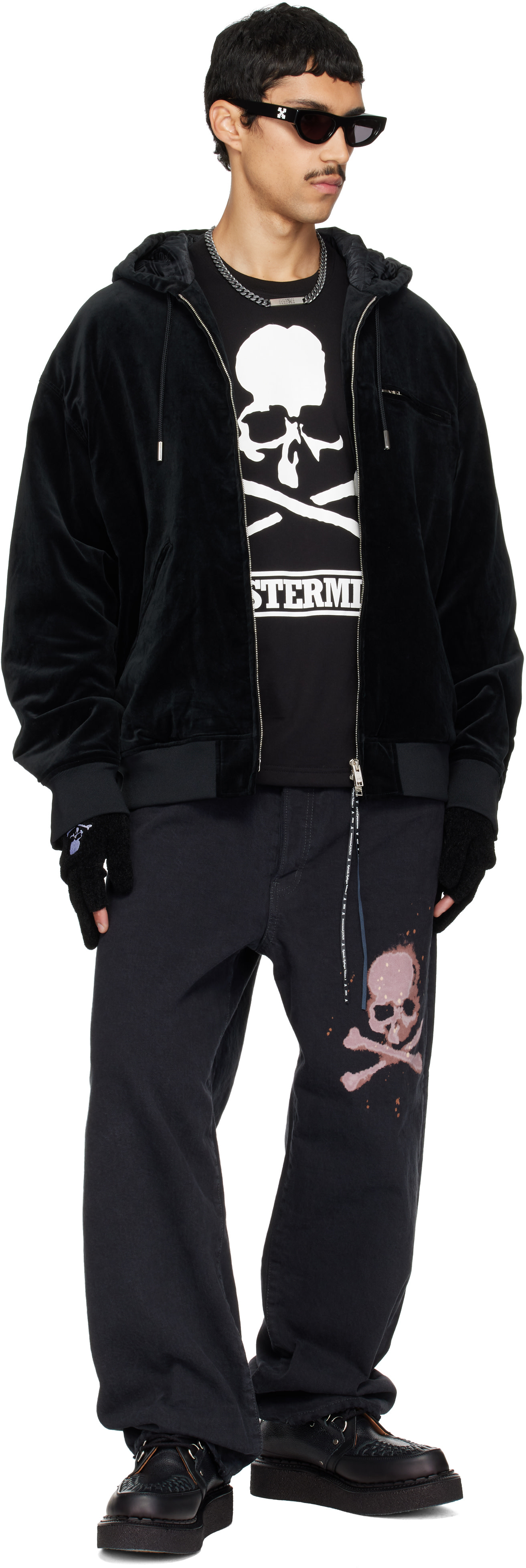 mastermind JAPAN: Black MJ Velveteen Hooded Work Jacket | SSENSE