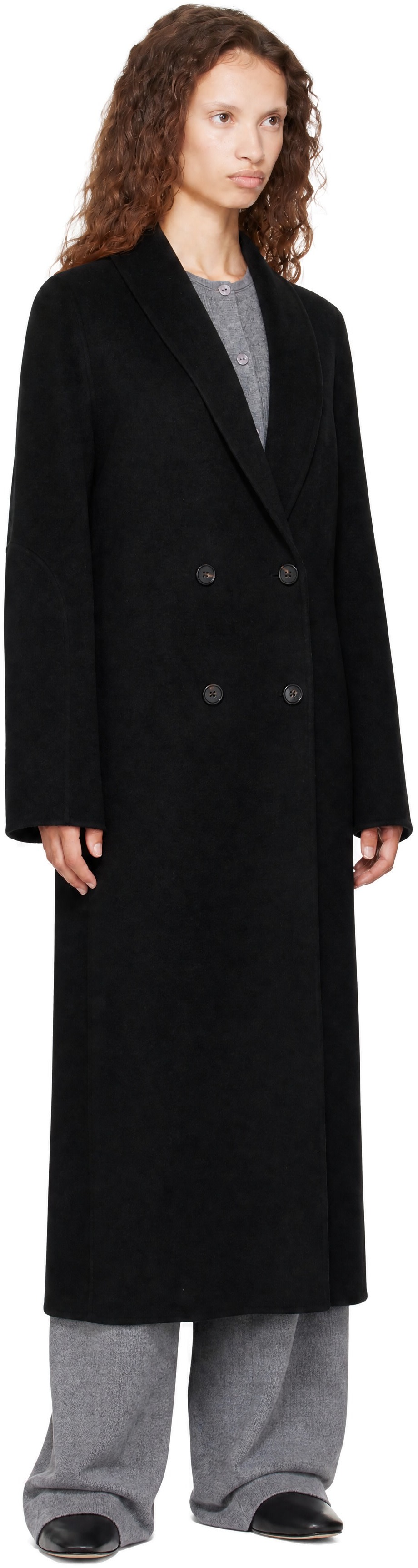 LISA YANG - Black Doublé Shawl Coat