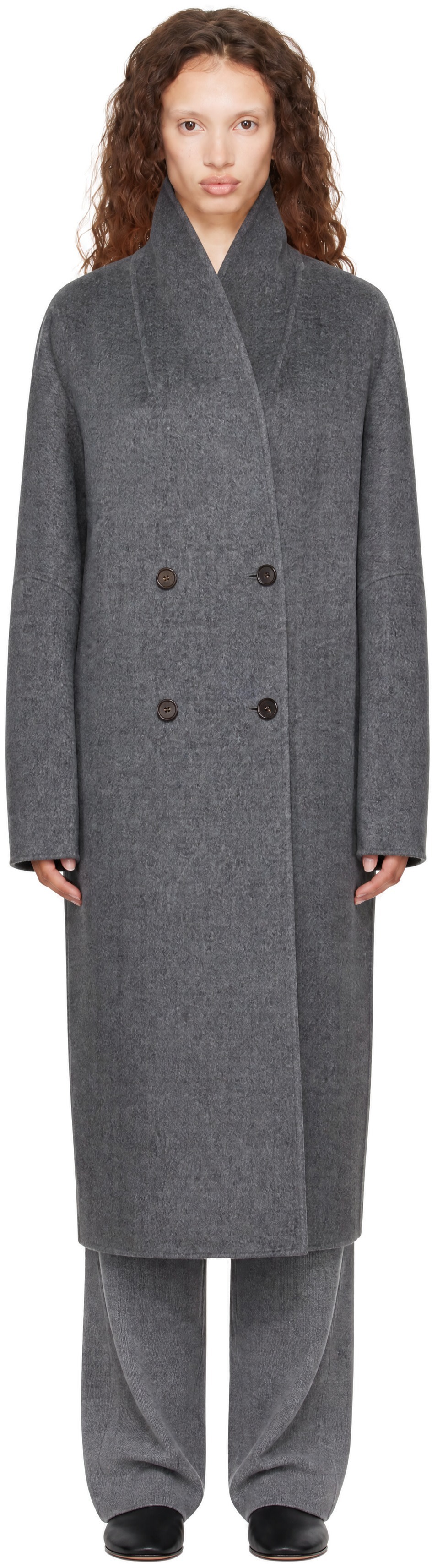LISA YANG - Gray Doublé Shawl Coat