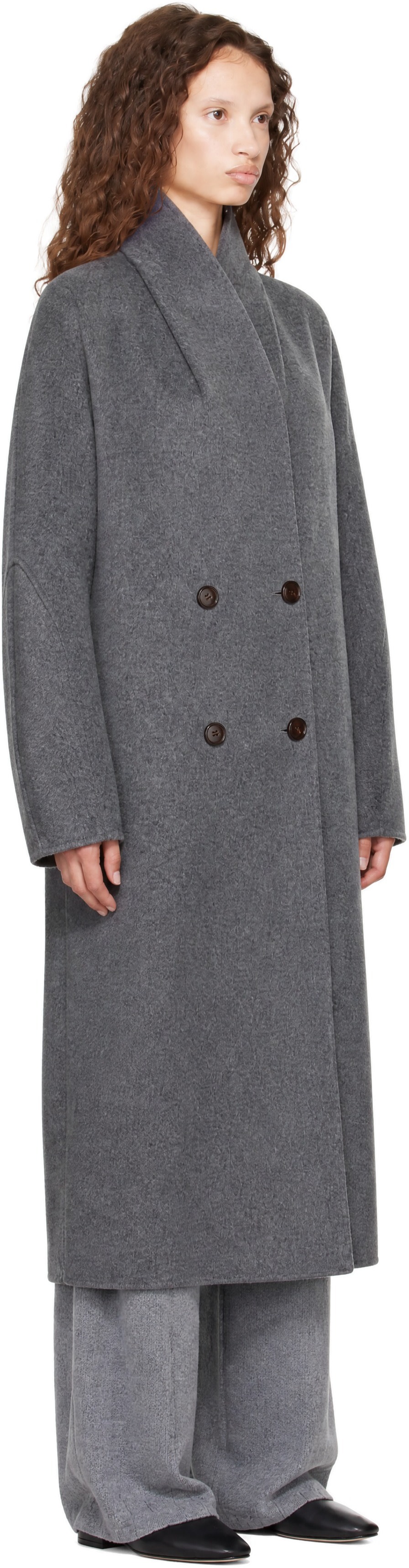 LISA YANG - Gray Doublé Shawl Coat