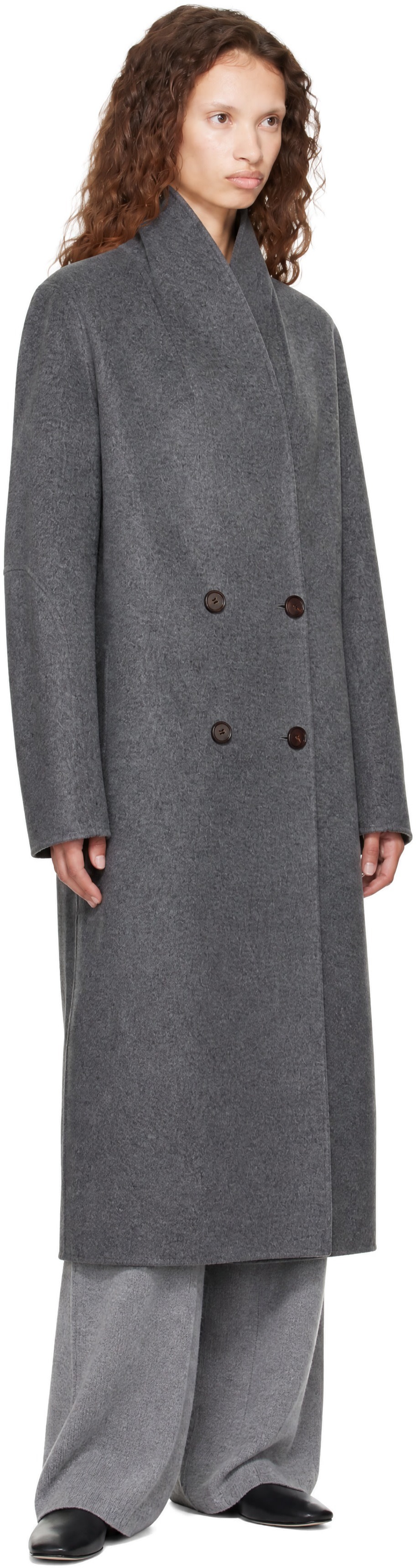 LISA YANG - Gray Doublé Shawl Coat