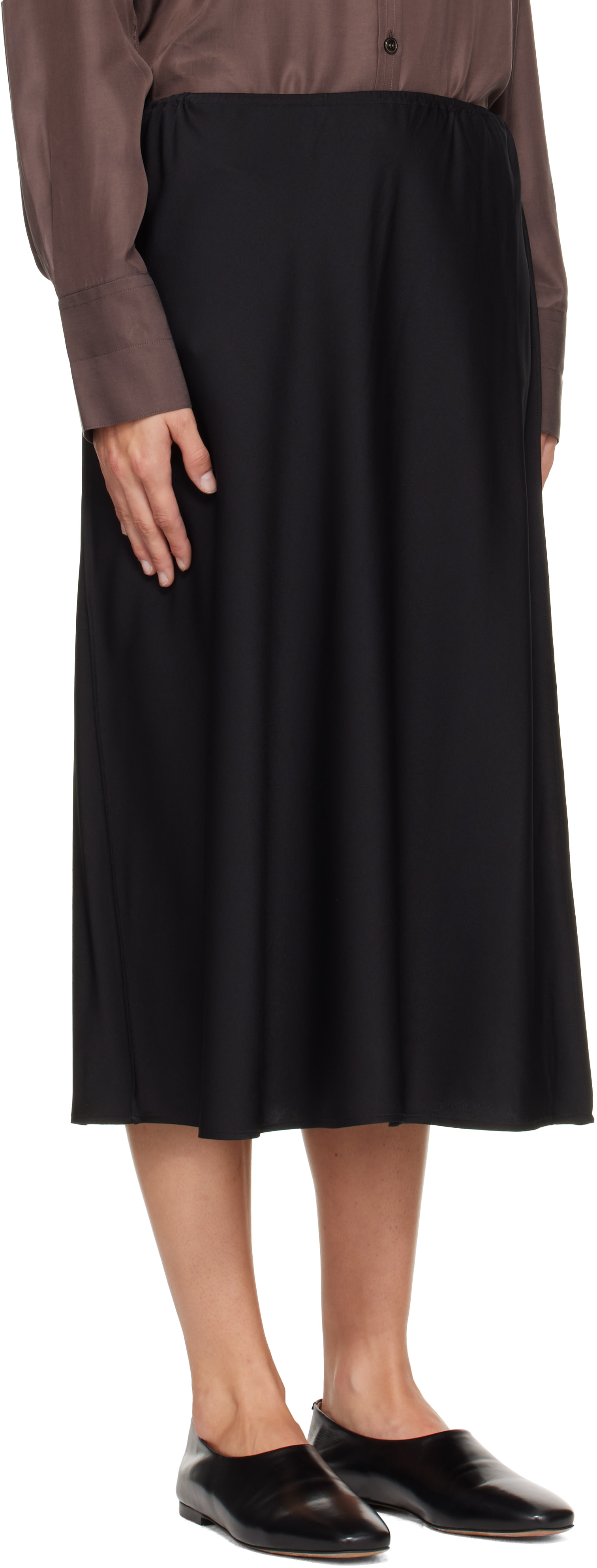 LISA YANG: Black Silk Midi Skirt | SSENSE