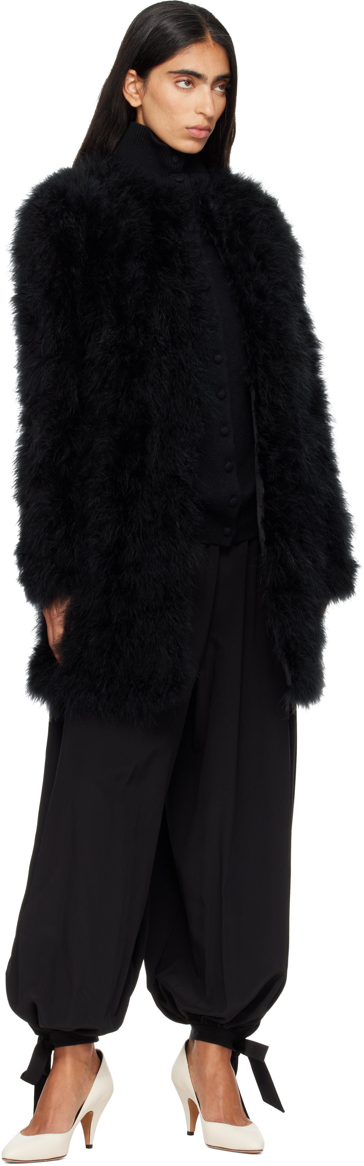 Yves Salomon: Black Feather Coat | SSENSE