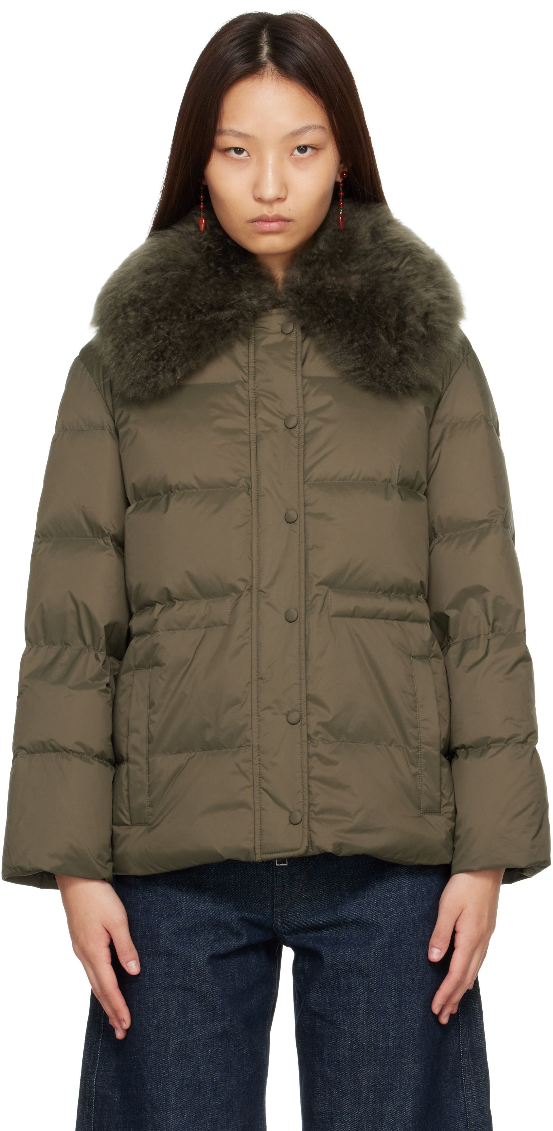 Yves Salomon: Green Lamb Fur Short Jacket | SSENSE
