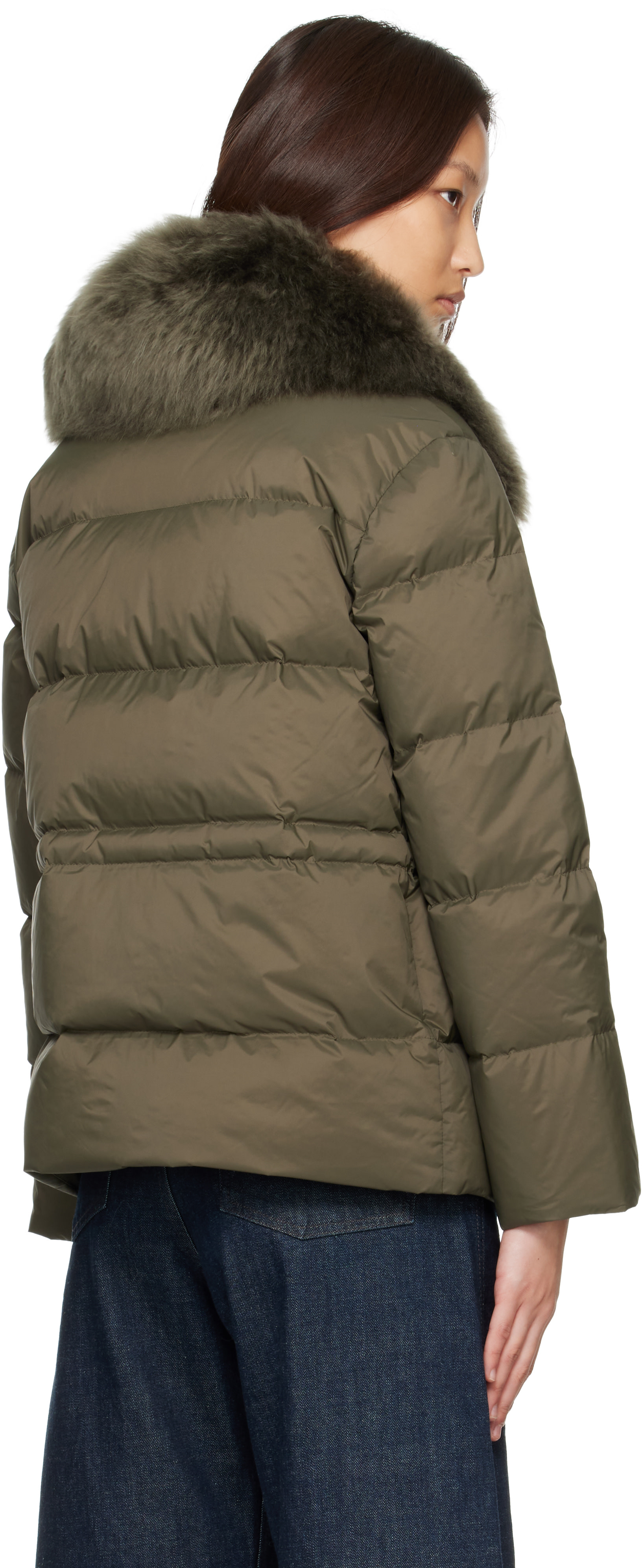 Yves Salomon: Green Lamb Fur Short Jacket | SSENSE