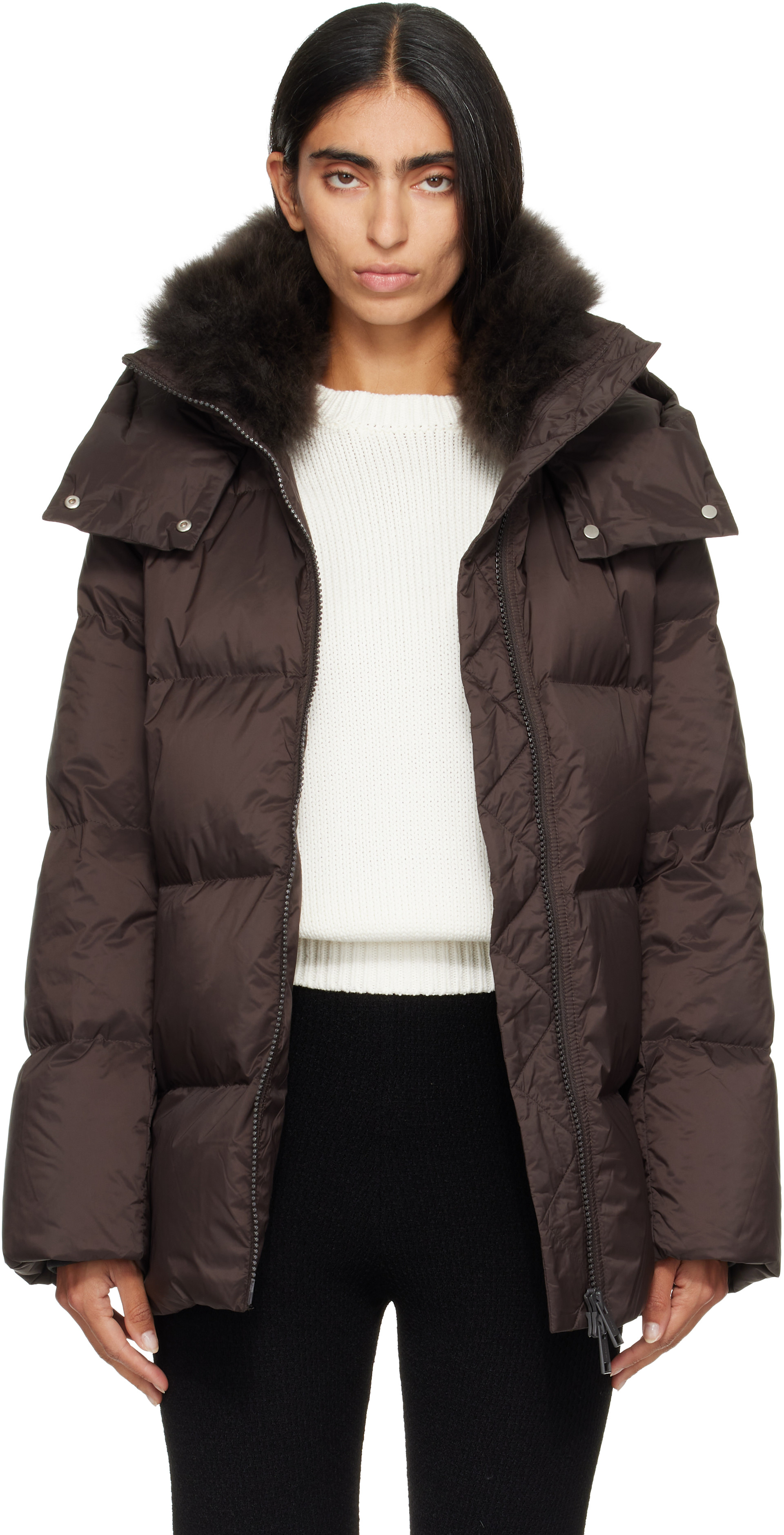 Yves Salomon: ブラウン Waterproof Technical Lambswool Trim Aライン