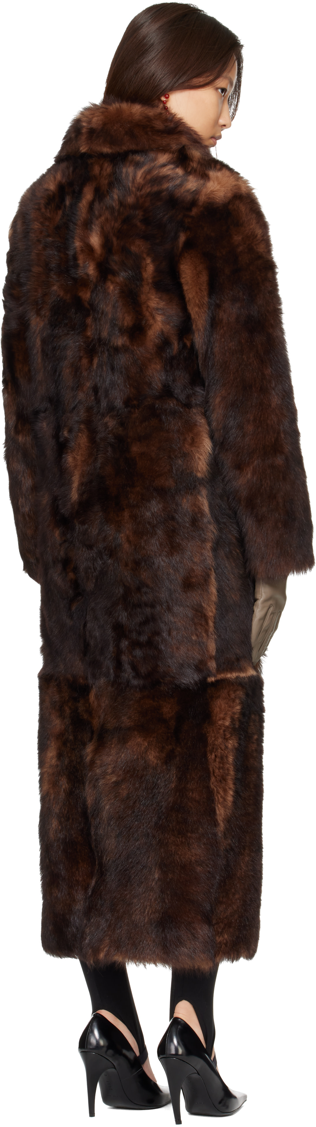 Yves Salomon: Brown Long Fur-Effect Lamb Shearling Coat | SSENSE