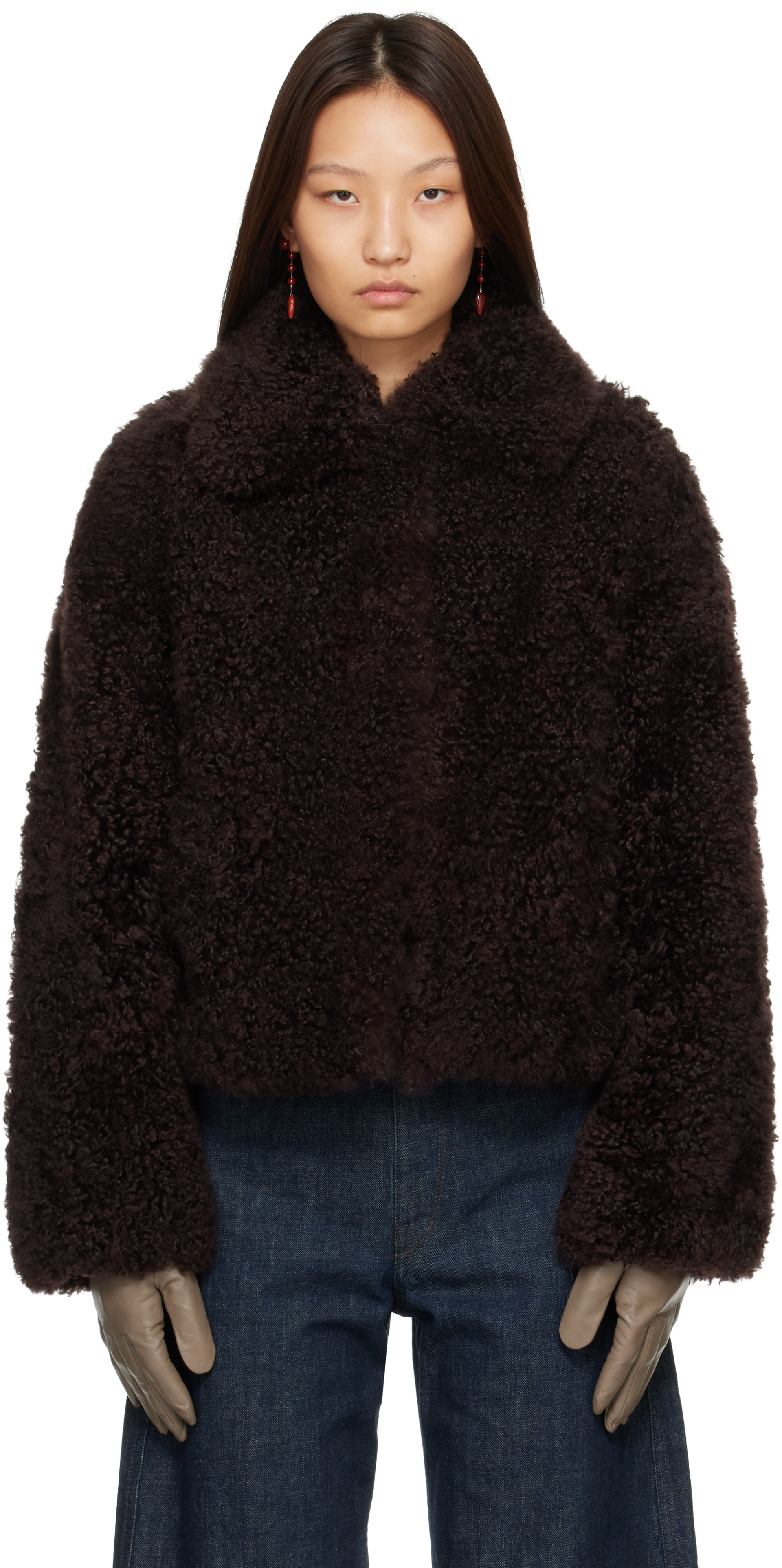 Yves Salomon: Brown Lambskin Merino Jacket | SSENSE