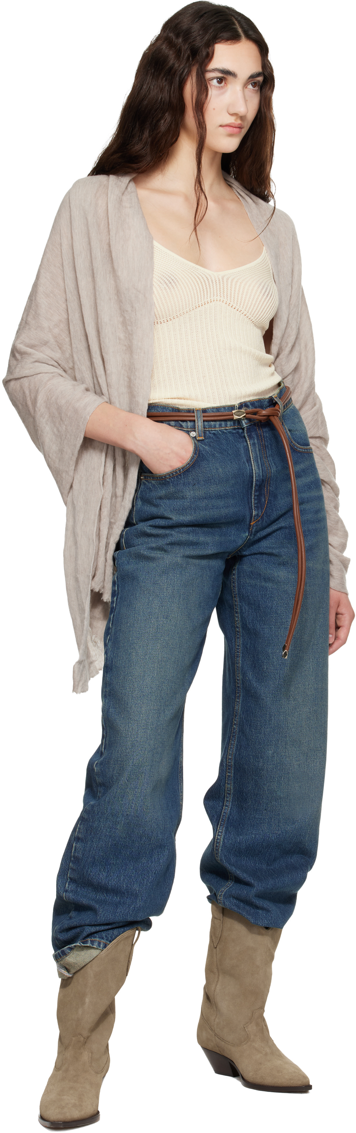 Isabel Marant - Écharpe Zephyr beige en cachemire