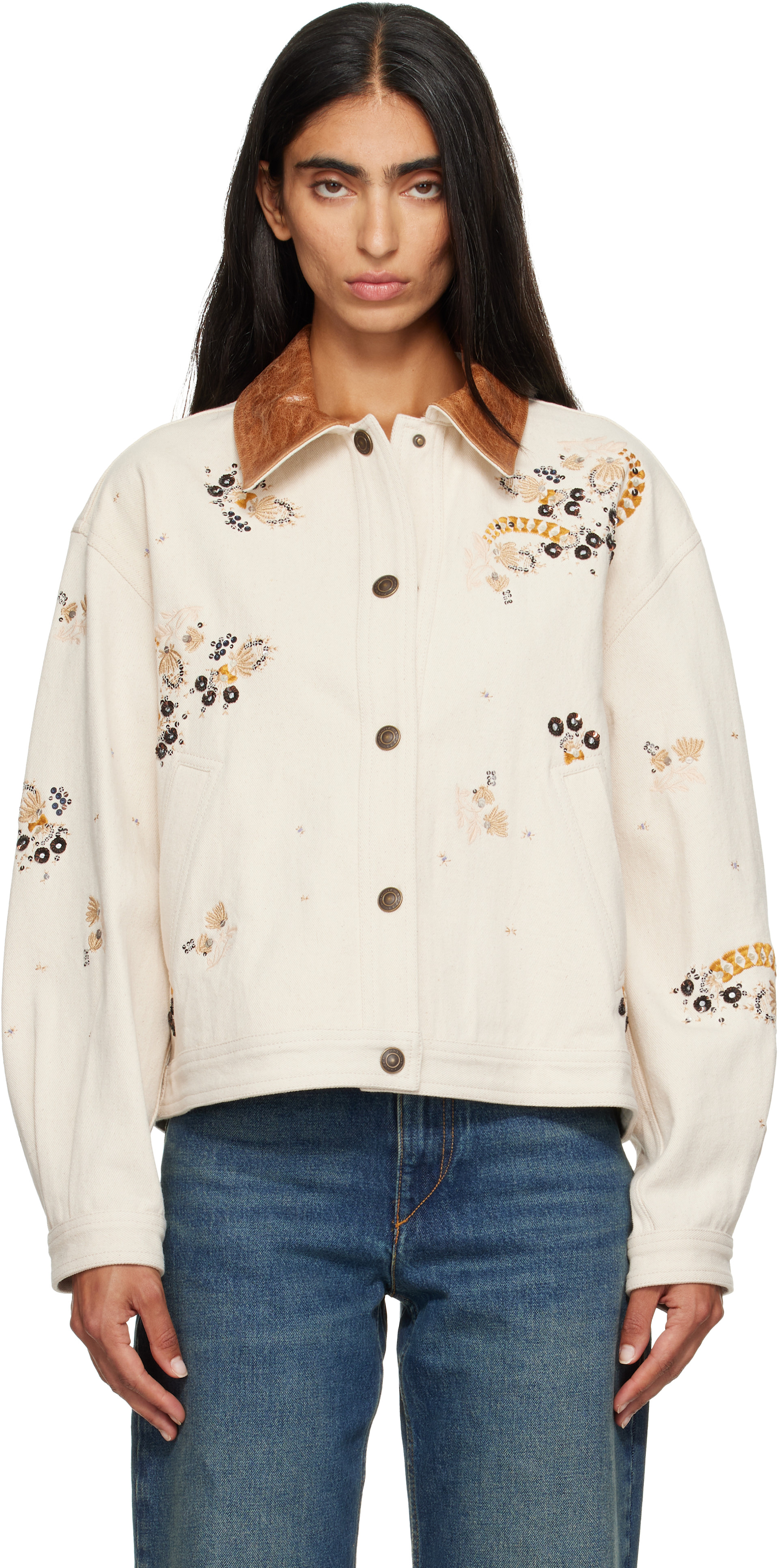 Isabel Marant: Beige Lavine Denim Jacket | SSENSE