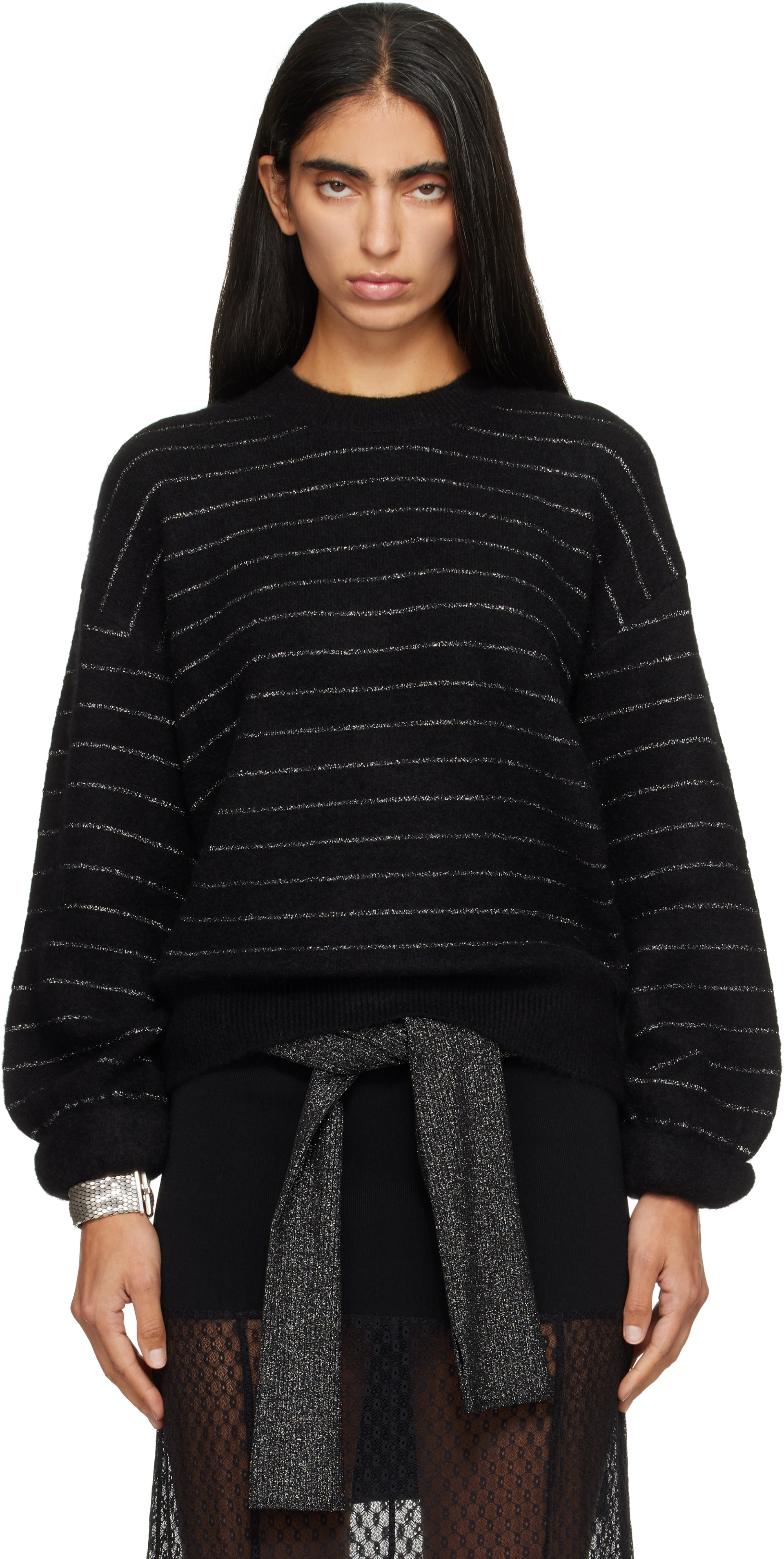Isabel Marant - Pull Stacy noir à rayures en Lurex
