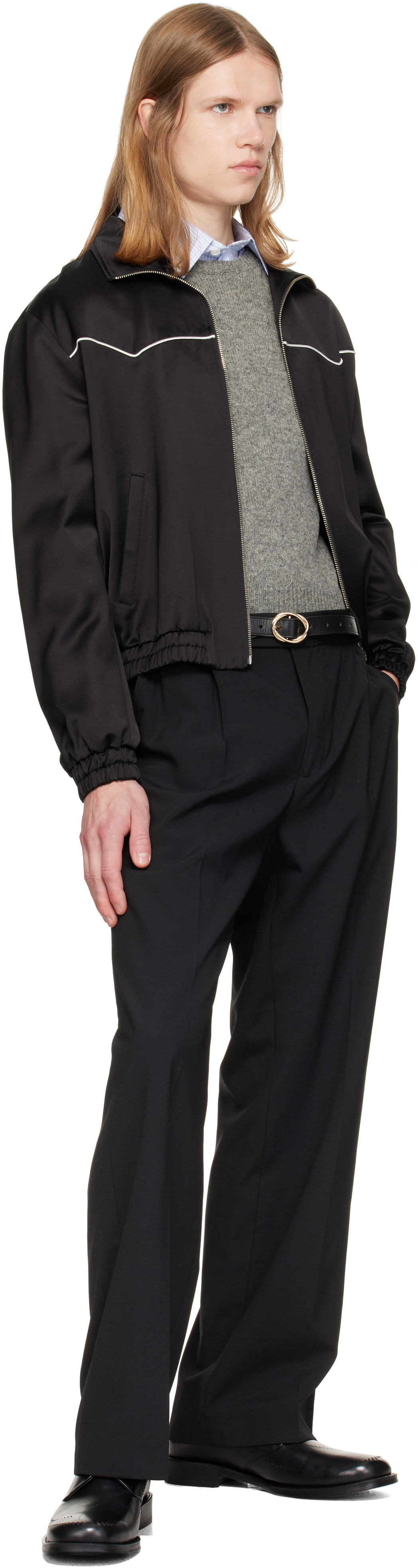 Ernest W. Baker: Black Twisted Buckle Leather Belt | SSENSE India