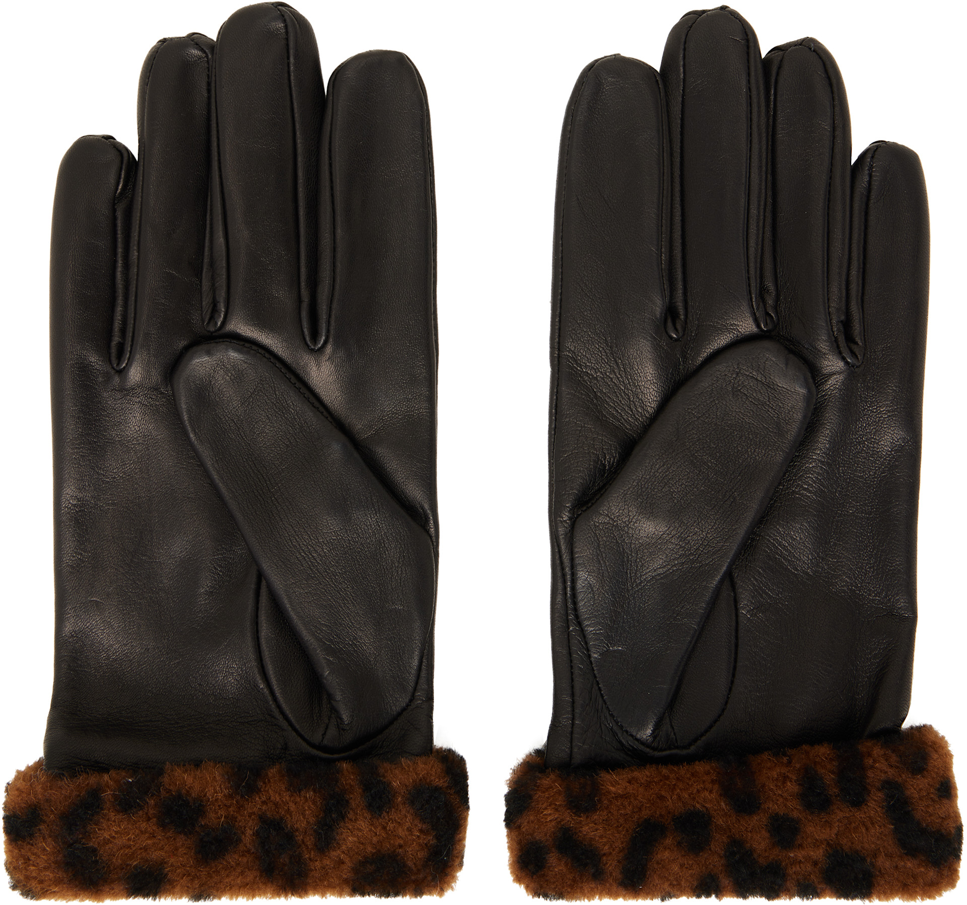 Ernest W. Baker: Black Faux-Fur Trimming Leather Gloves | SSENSE