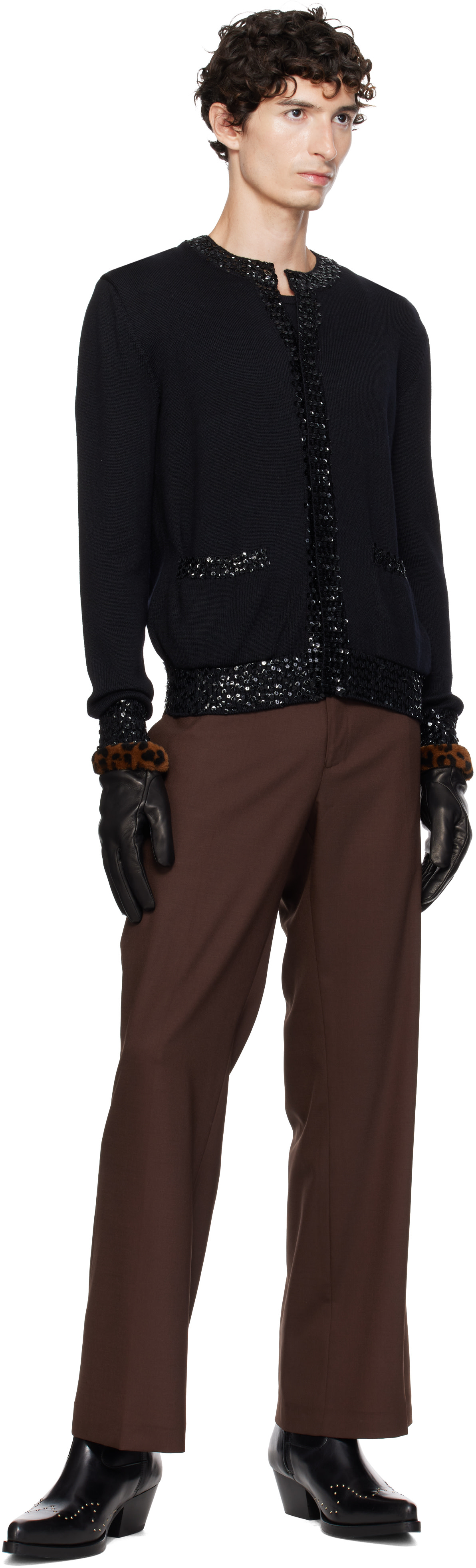 Ernest W. Baker: Black Faux-Fur Trimming Leather Gloves | SSENSE