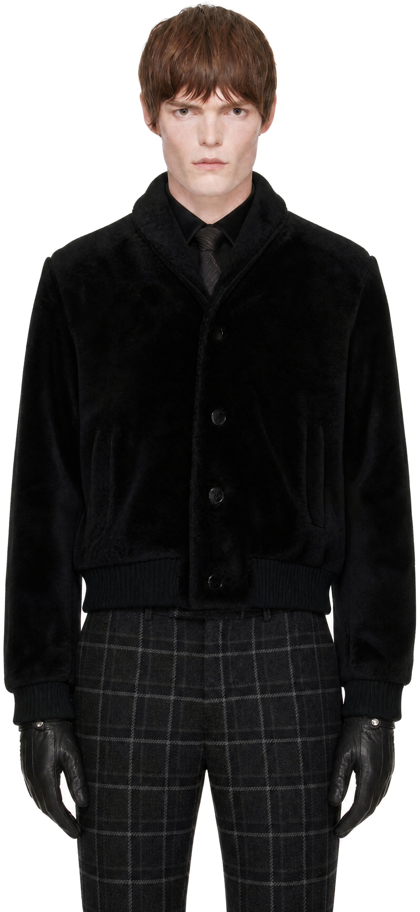 Ernest W. Baker - Black Shawl Collar Shearling Bomber Jacket