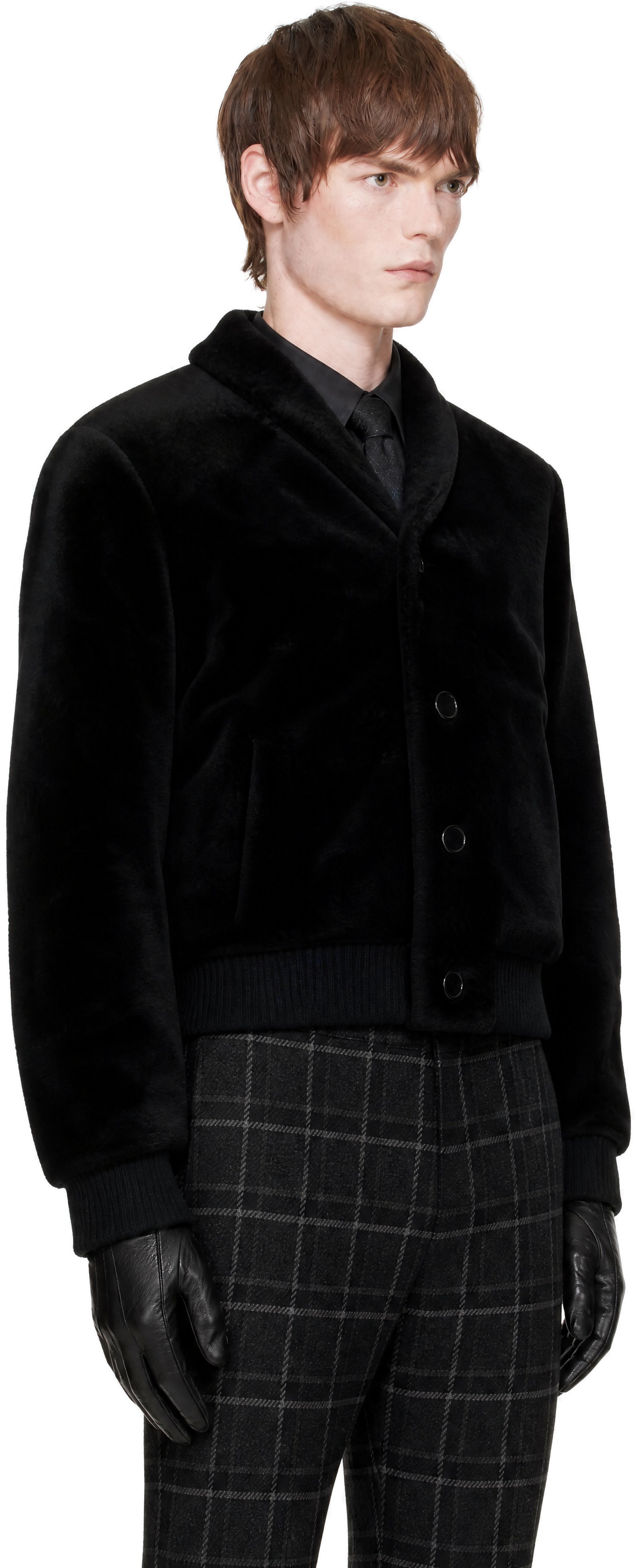 Ernest W. Baker - Black Shawl Collar Shearling Bomber Jacket