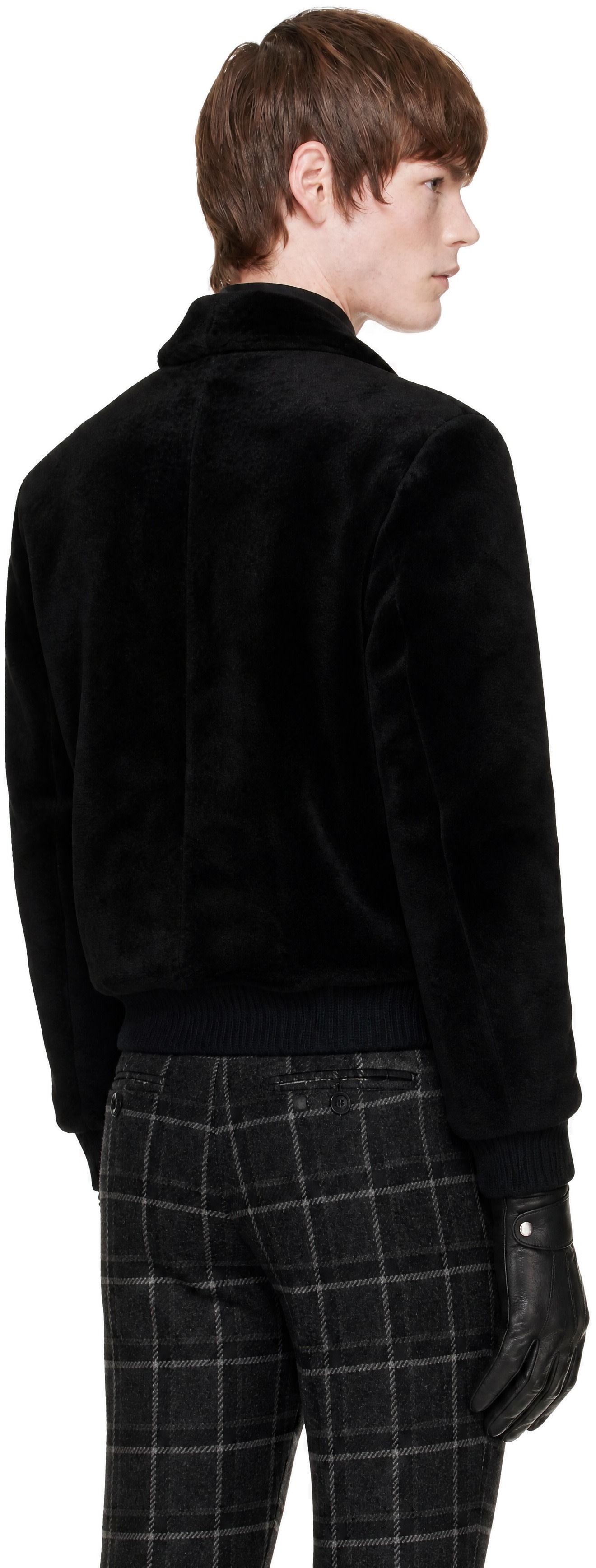 Ernest W. Baker - Black Shawl Collar Shearling Bomber Jacket
