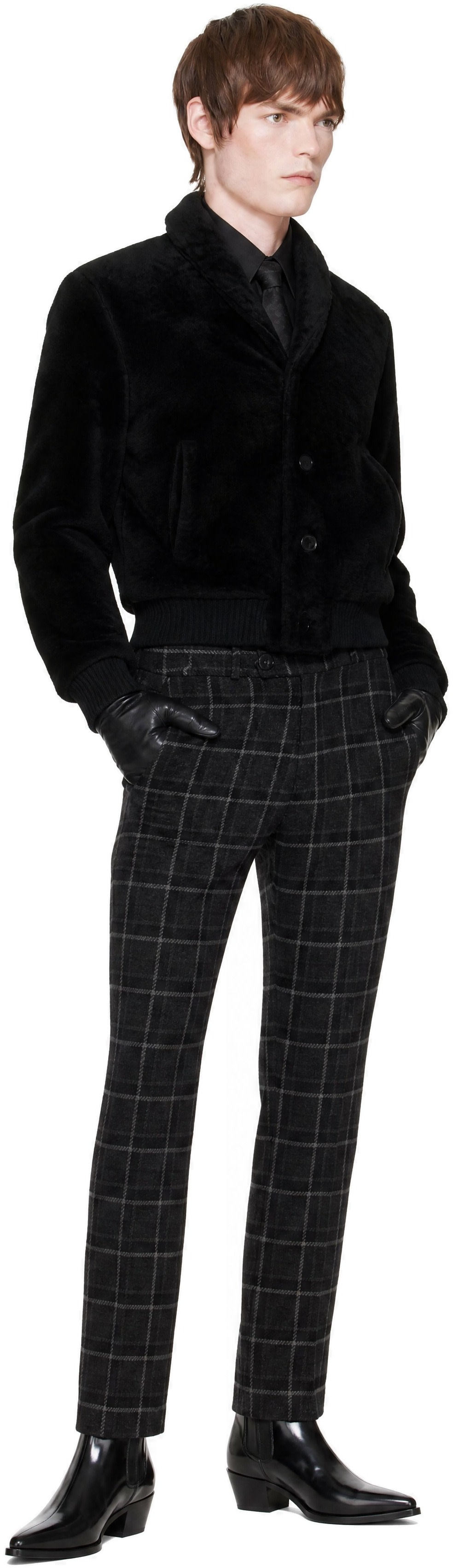 Ernest W. Baker - Black Shawl Collar Shearling Bomber Jacket