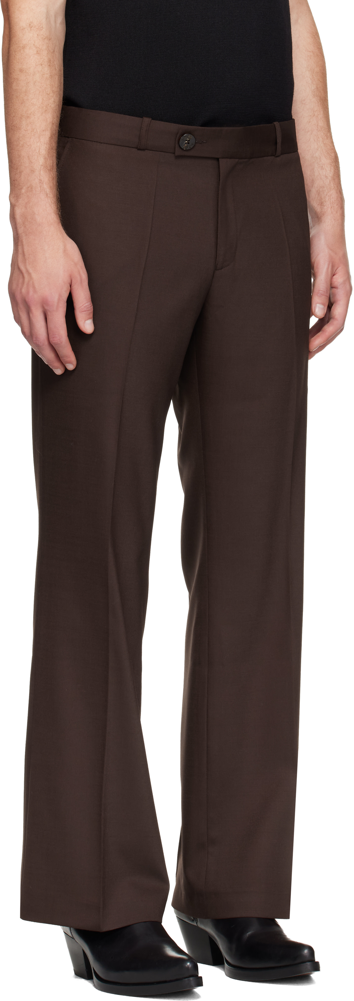 Ernest W. Baker: Brown Loose Fit Flare Trousers | SSENSE
