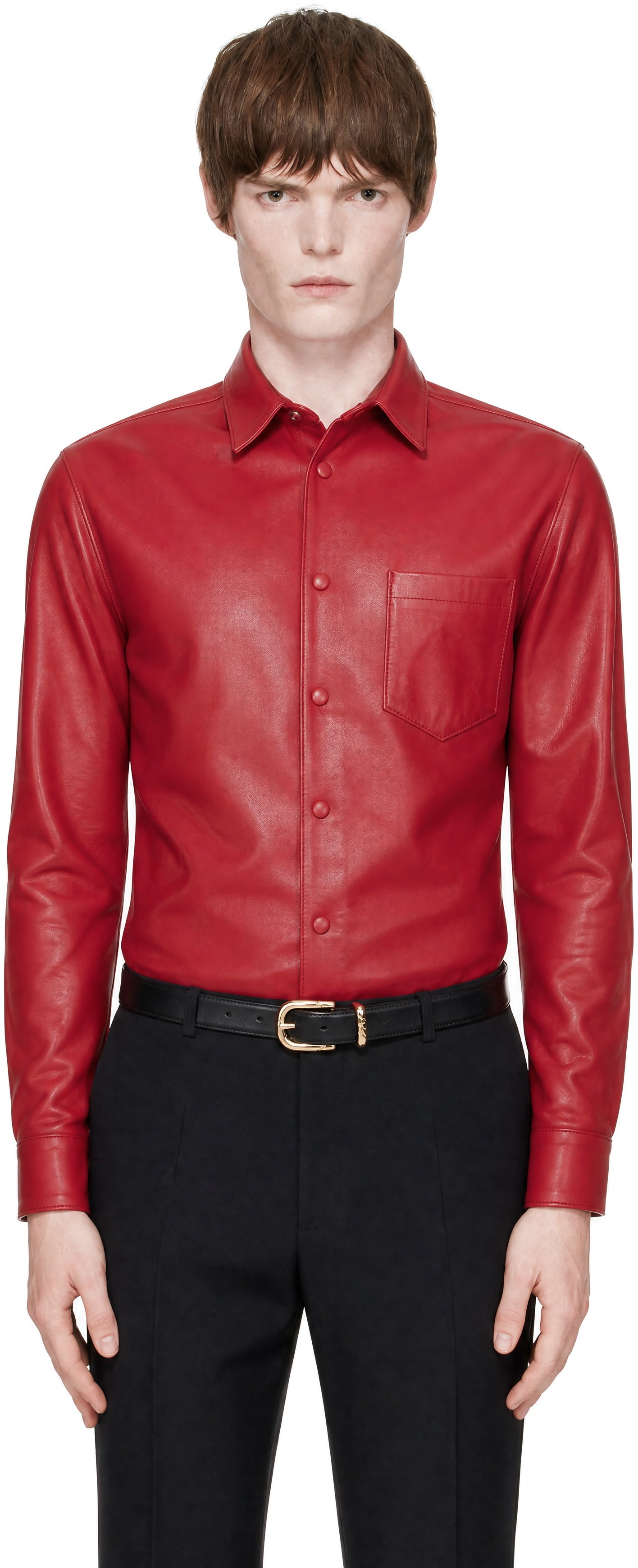 Ernest W. Baker: SSENSE Exclusive Red Leather Classic Shirt | SSENSE