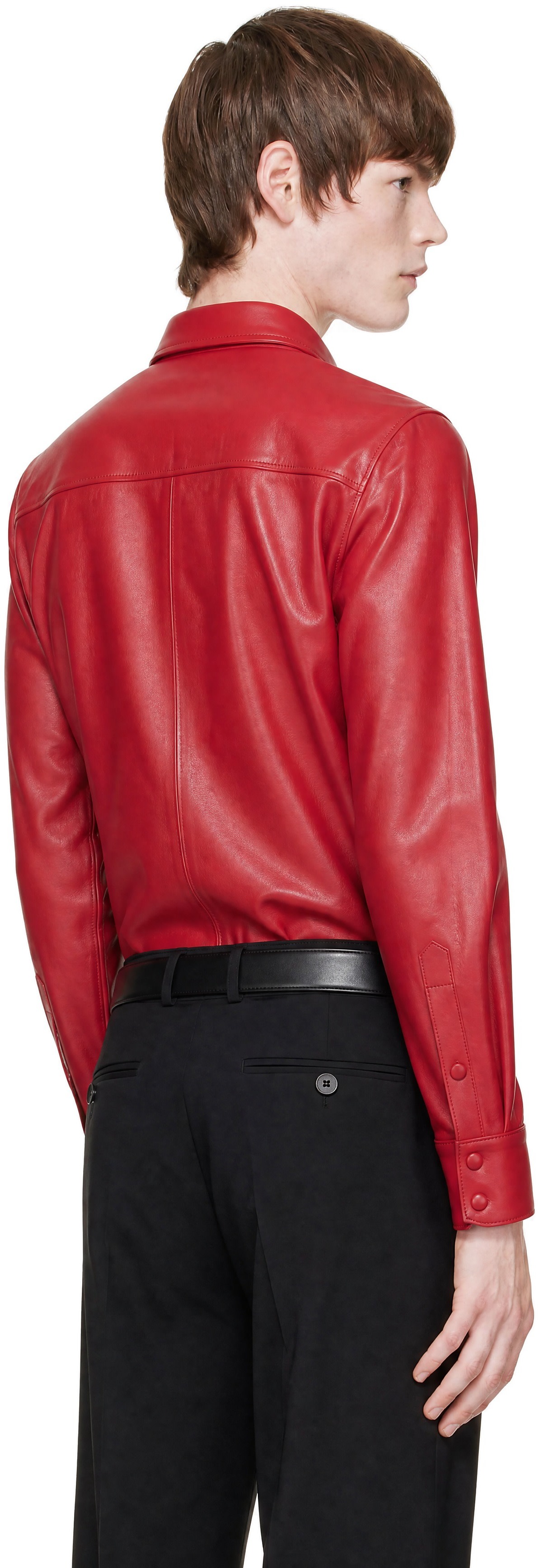 【Ernest W Baker】シャツジャケット ERNEST W. BAKER: SSENSE限定 レッド レザー Classic シャツ | SSENSE 日本