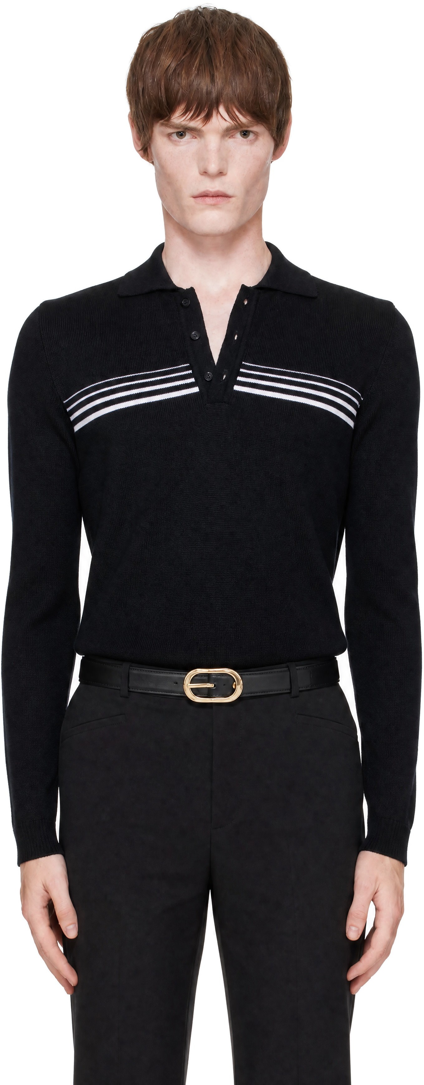 Ernest W. Baker - Black Gradient Stripped Polo Sweater