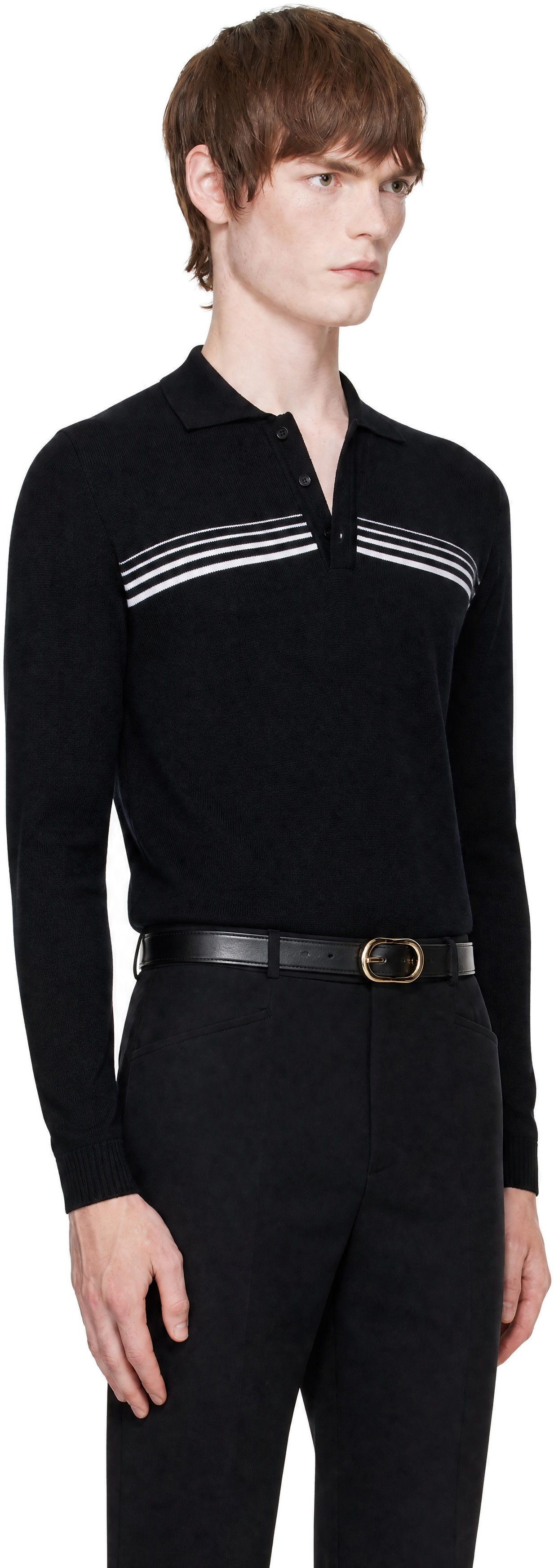 Ernest W. Baker - Black Gradient Stripped Polo Sweater