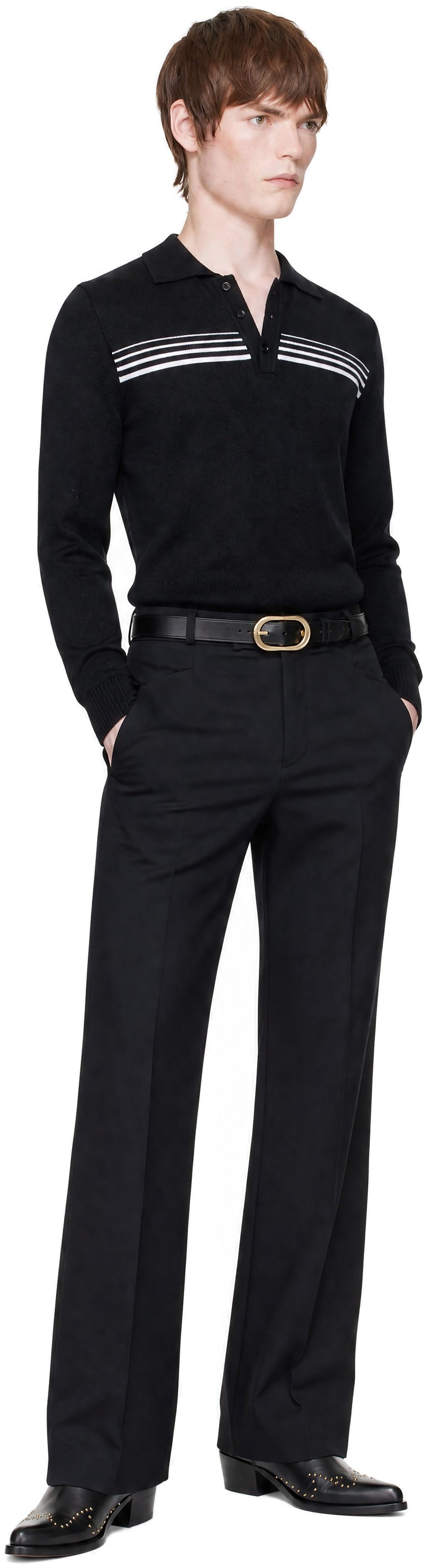 Ernest W. Baker - Black Gradient Stripped Polo Sweater