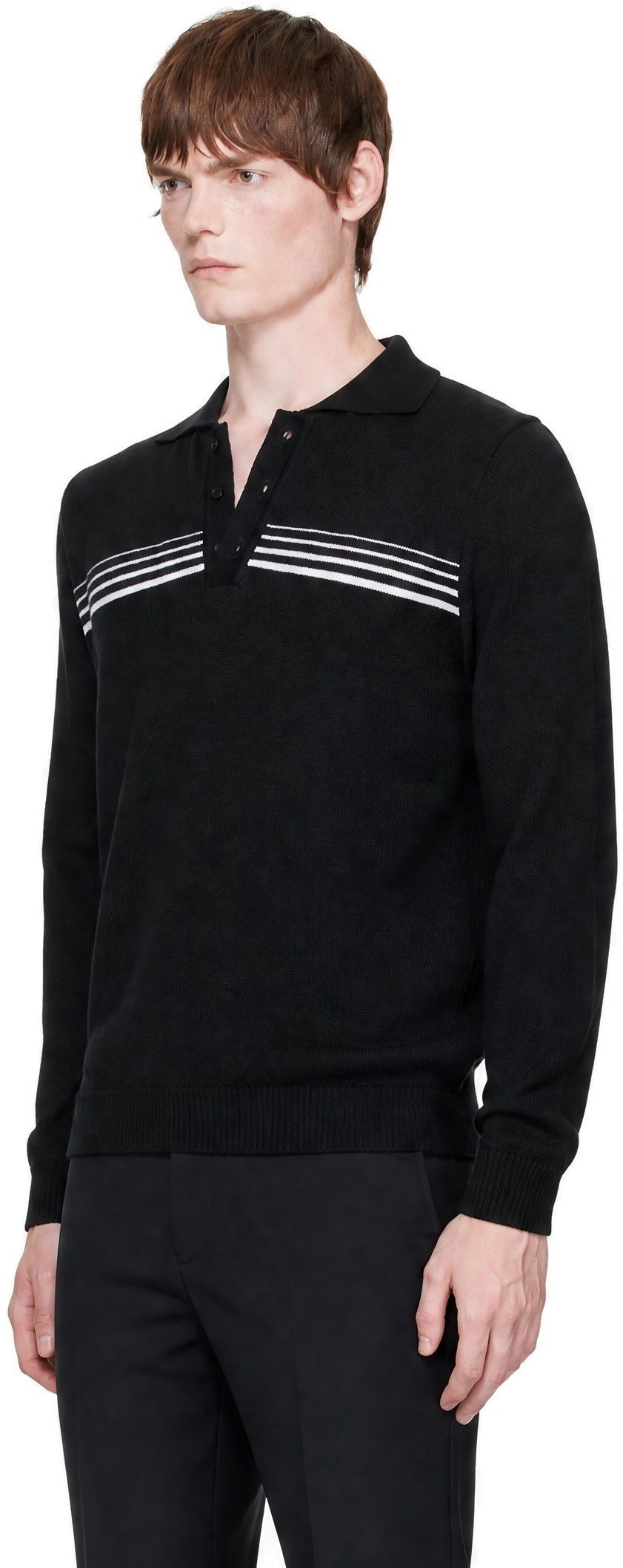 Ernest W. Baker - Black Gradient Stripped Polo Sweater