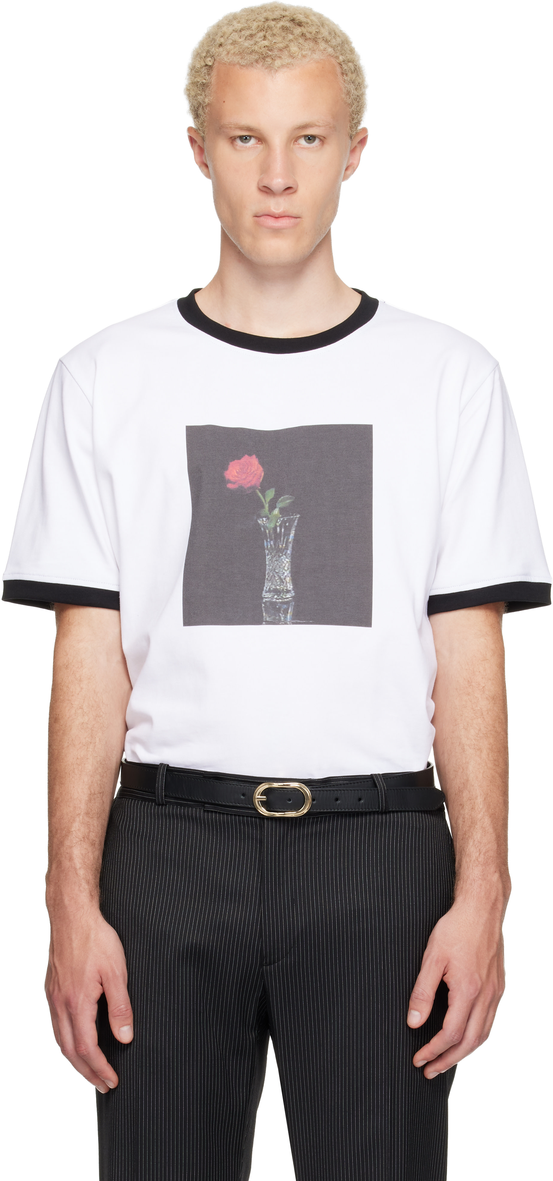 Ernest W. Baker: White Rose Print T-shirt | SSENSE
