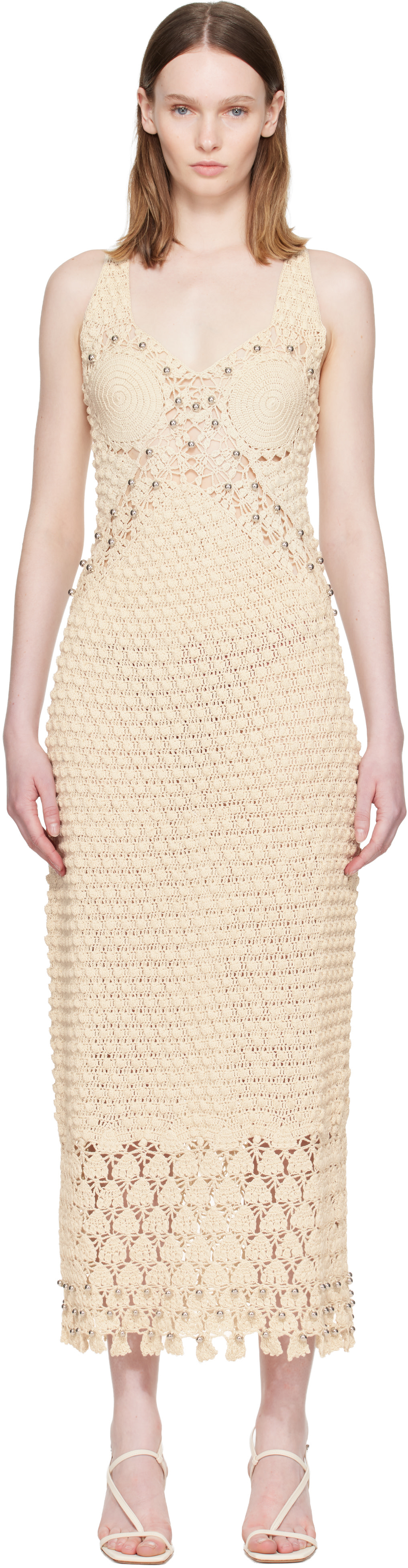 Rabanne - Beige Handmade Crochet Midi Dress