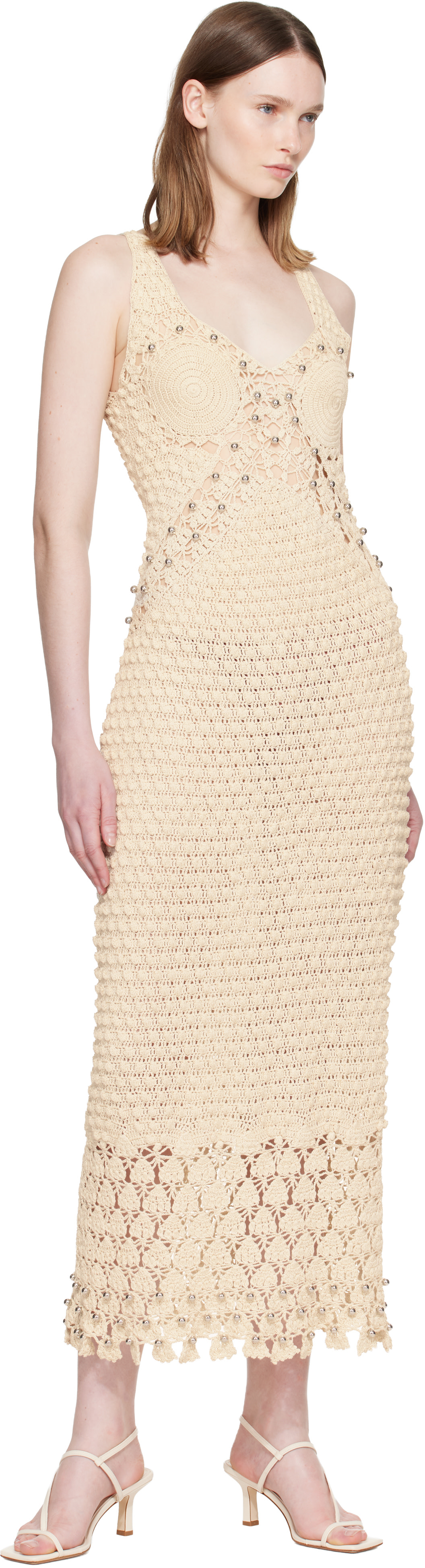 Rabanne - Beige Handmade Crochet Midi Dress