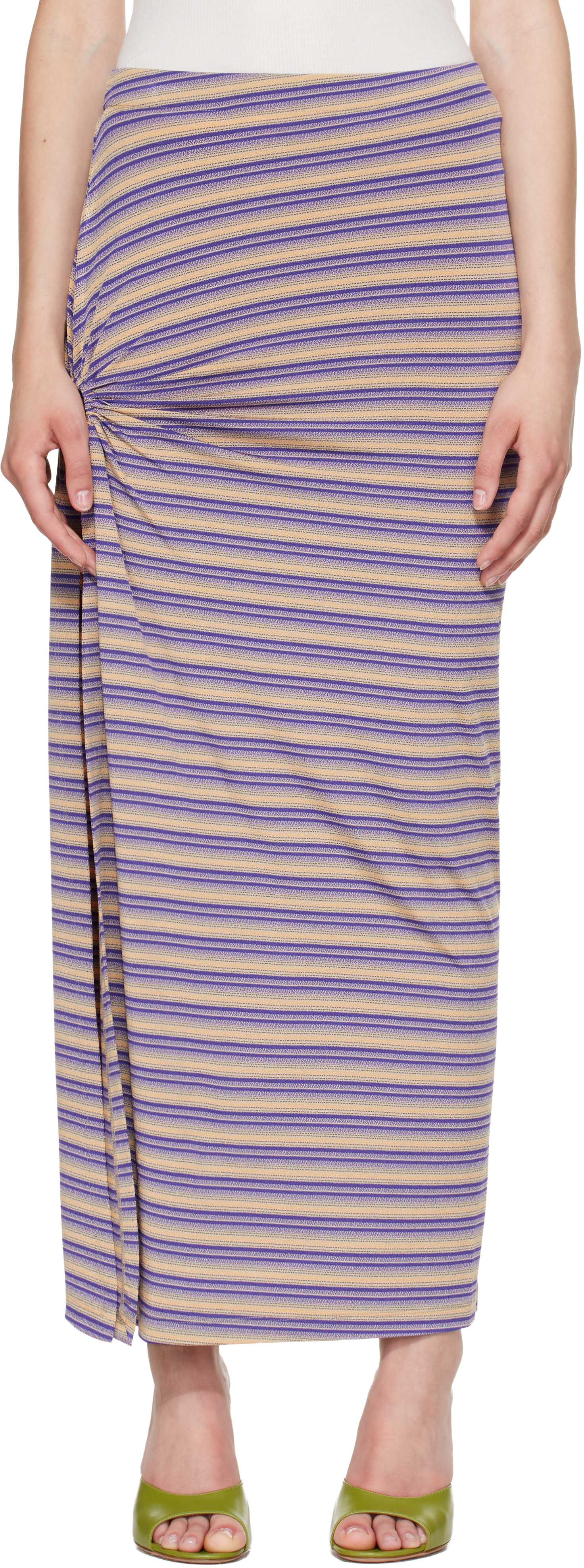 Rabanne - Purple Striped Viscose Jersey Piercing Maxi Skirt