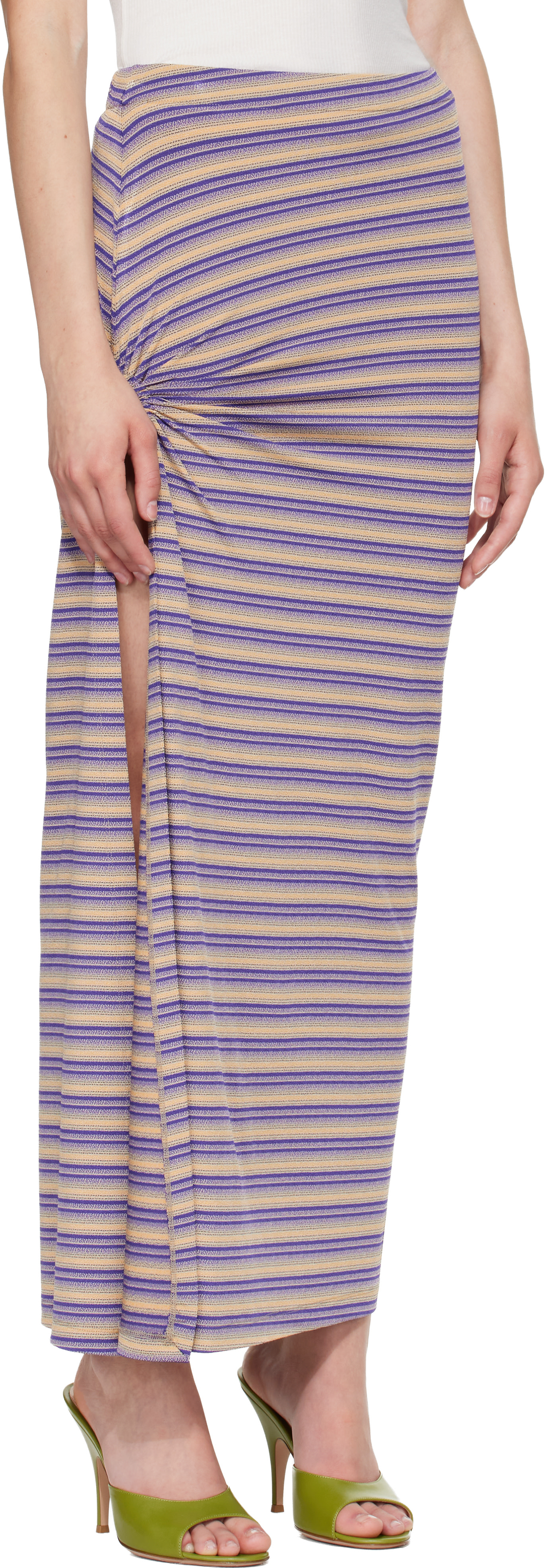 Rabanne - Purple Striped Viscose Jersey Piercing Maxi Skirt