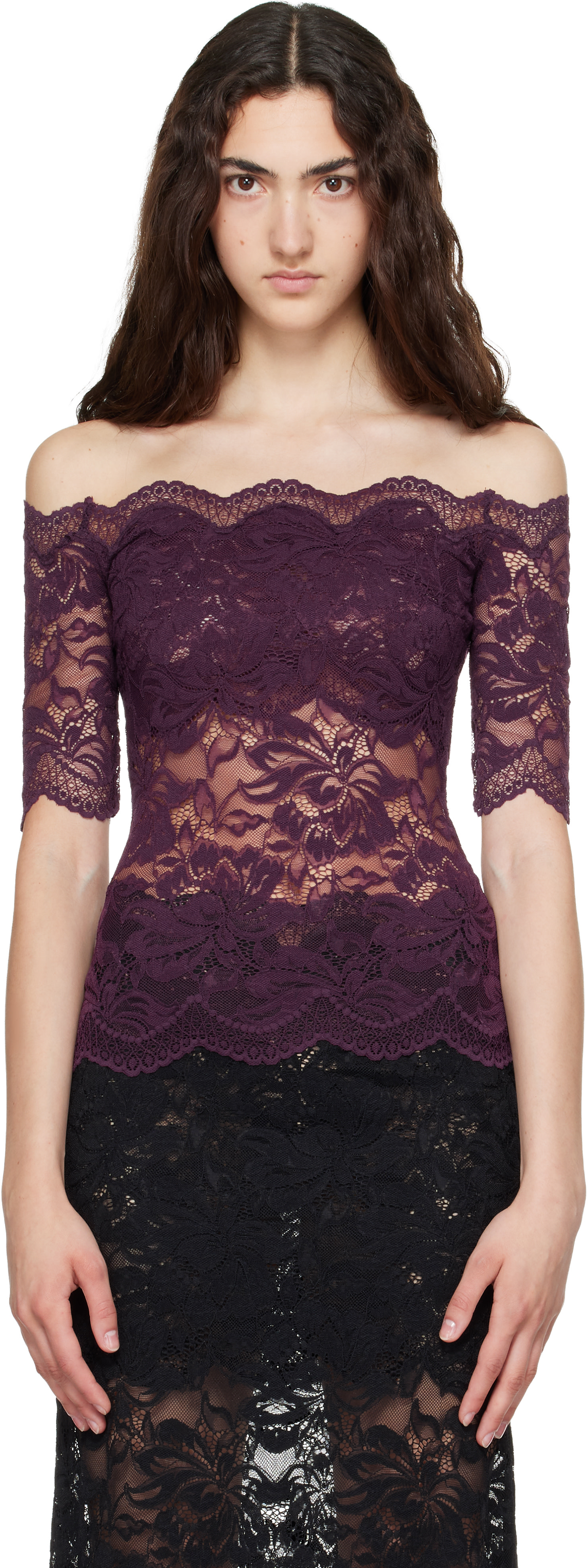 Rabanne - Purple Short-Sleeve Layered Lace Top