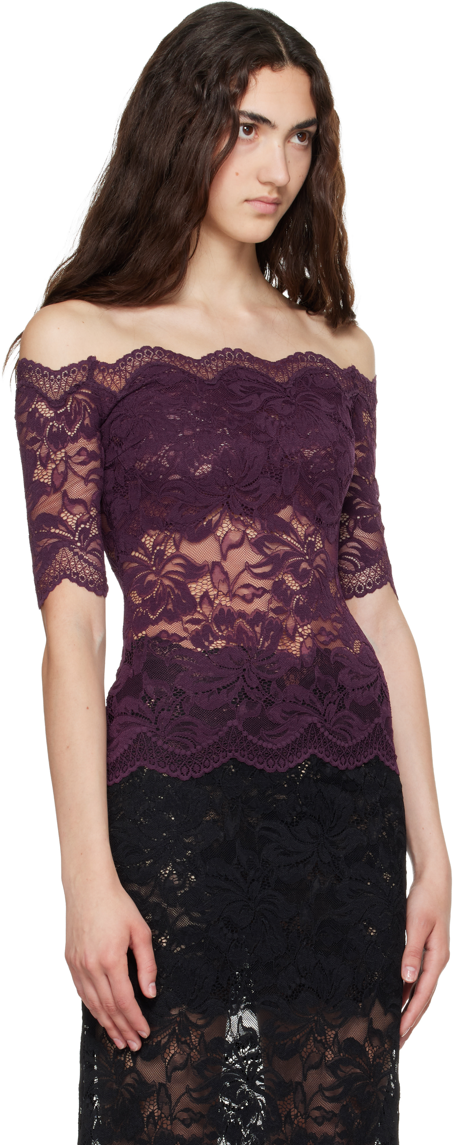 Rabanne - Purple Short-Sleeve Layered Lace Top