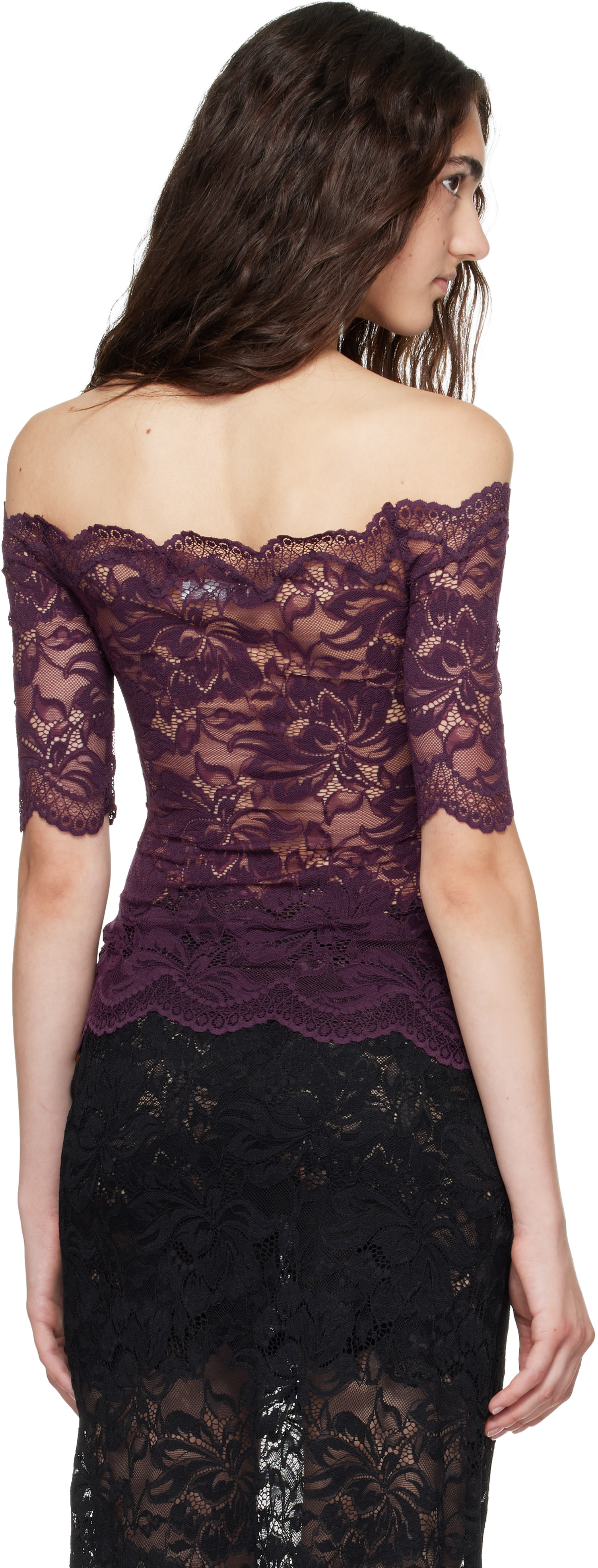 Rabanne - Purple Short-Sleeve Layered Lace Top