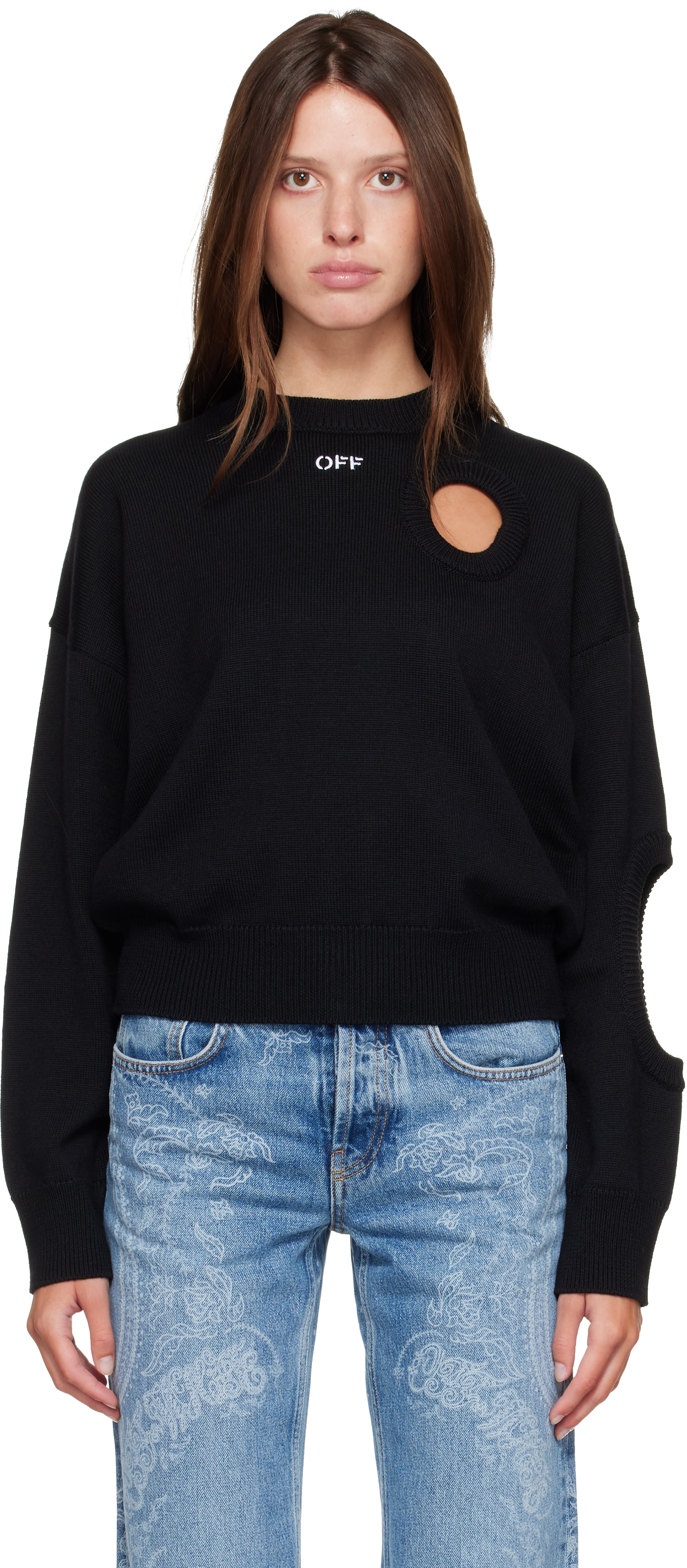 Off-White - Pull Meteor noir en tricot à col ras du cou