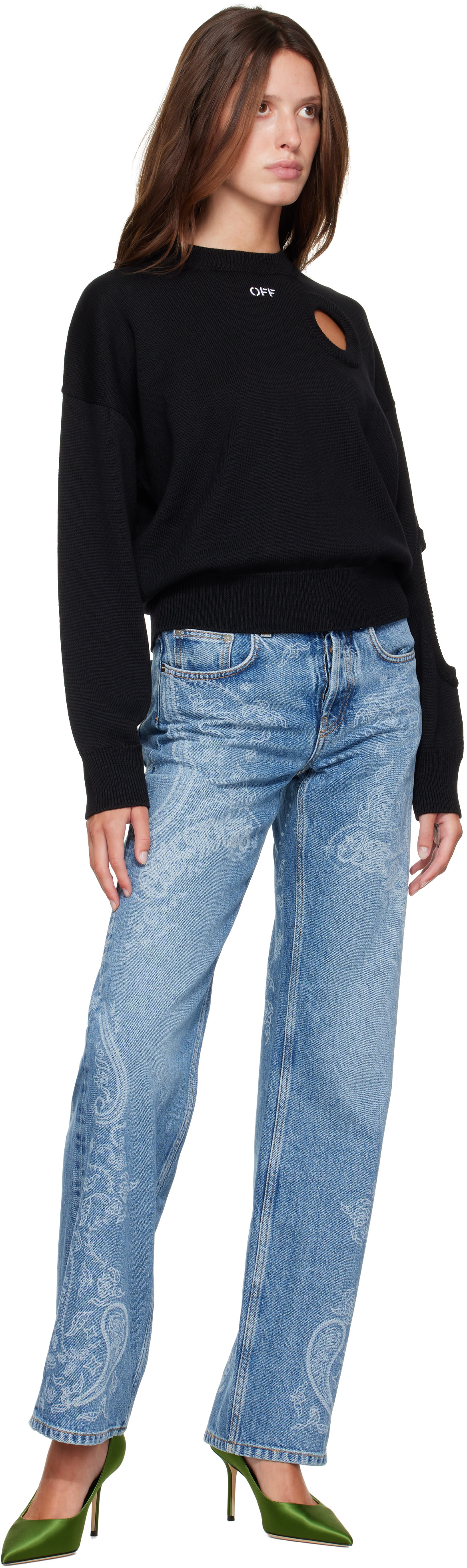 Off-White - Pull Meteor noir en tricot à col ras du cou