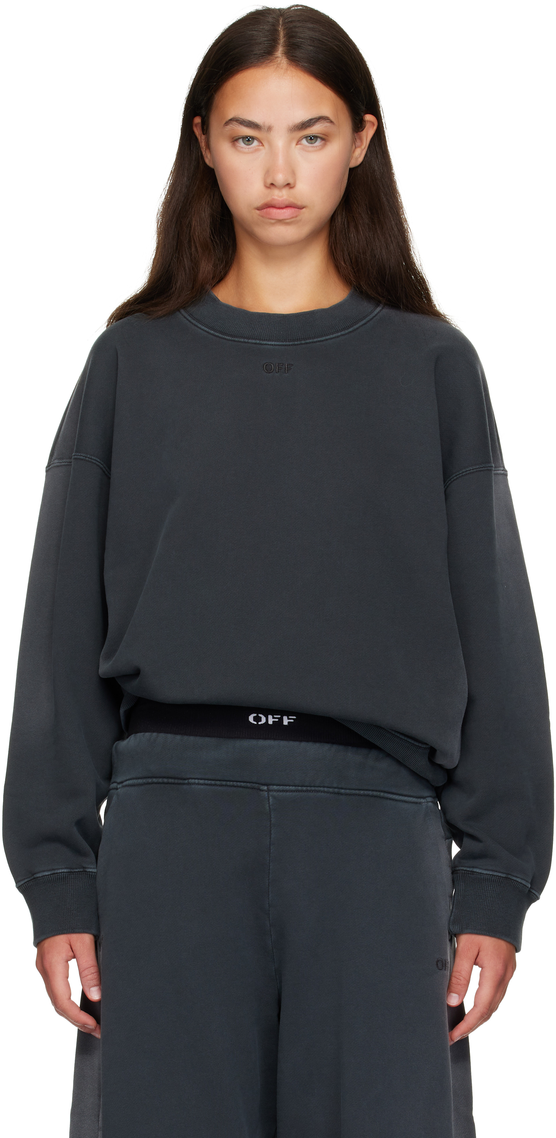 Off-White - Pull molletonné Laundry gris à logo