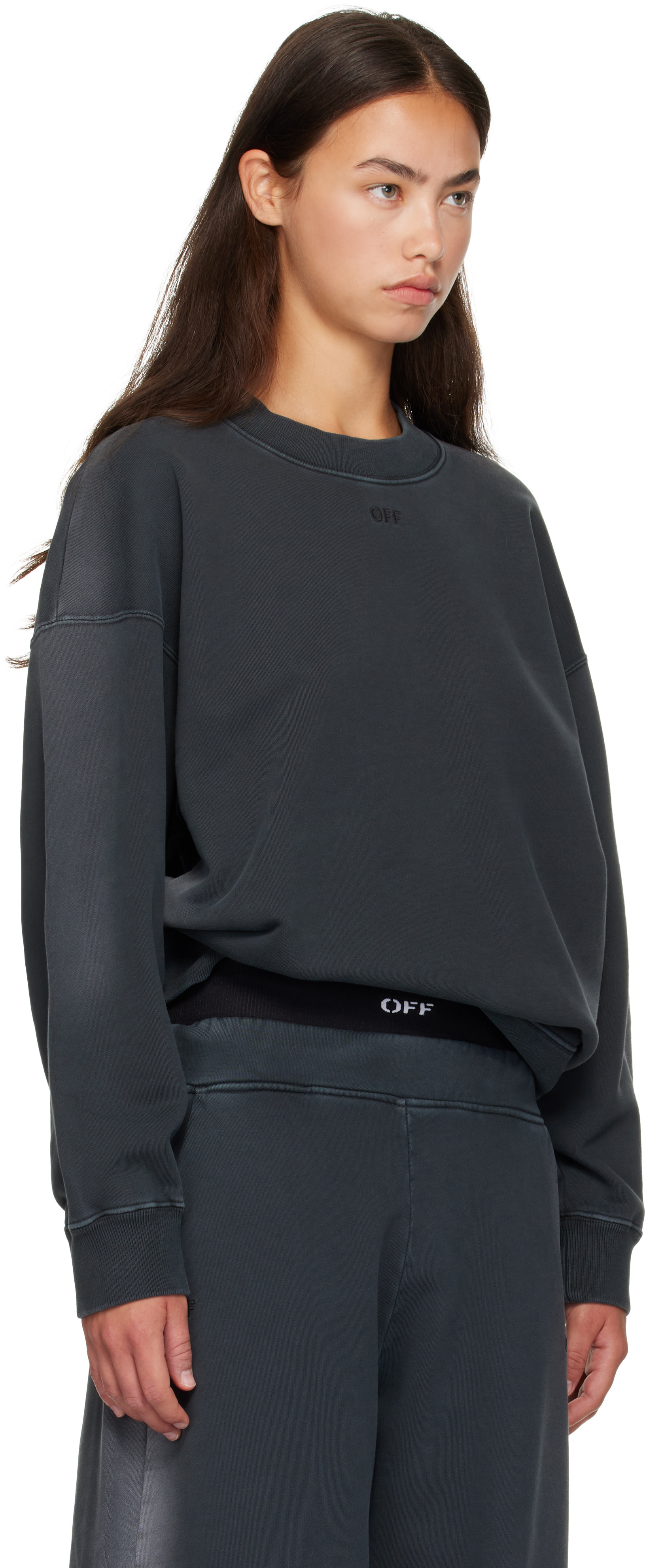 Off-White - Pull molletonné Laundry gris à logo